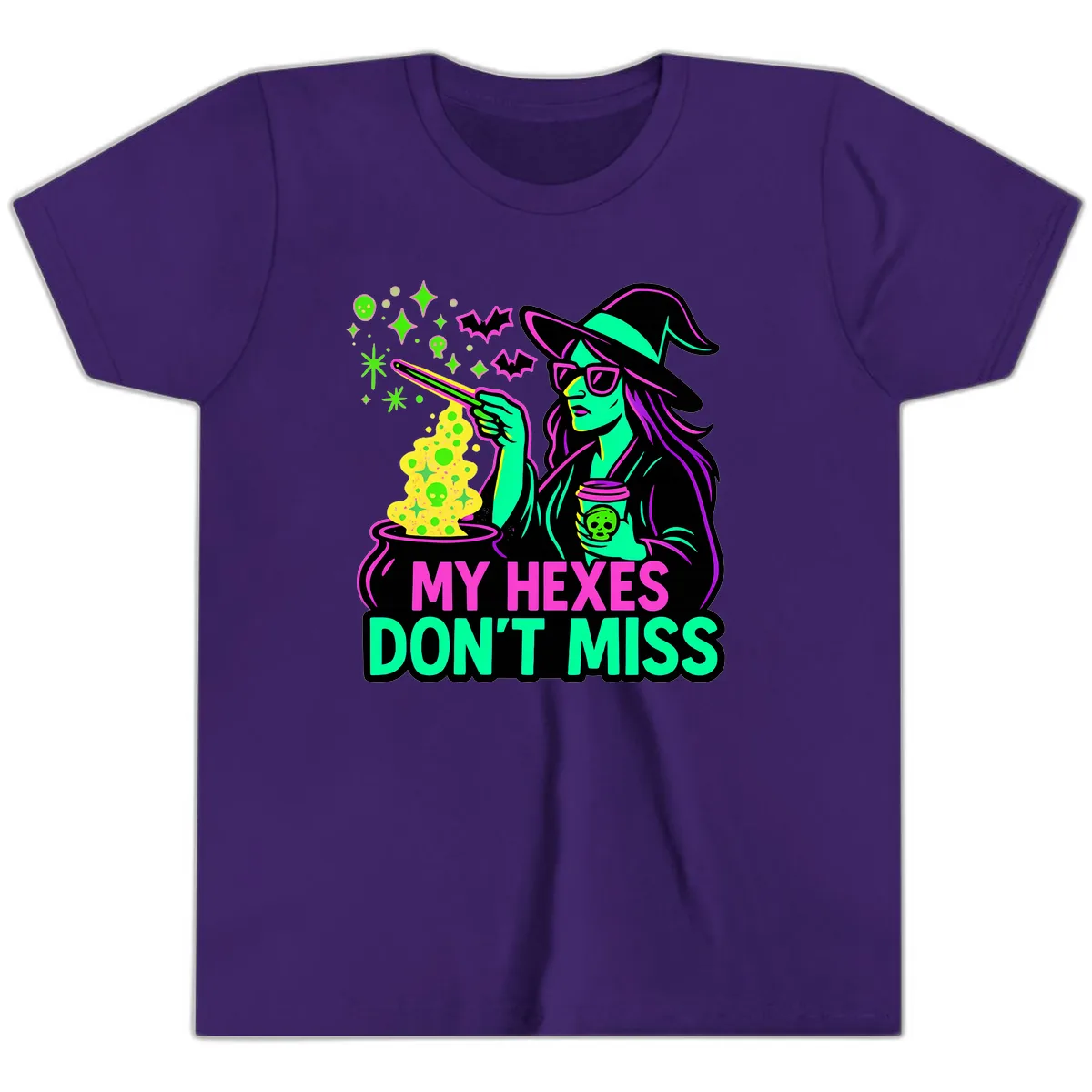 My Hexes Don't Miss Witch Coffee Youth T-Shirt in Team Purple