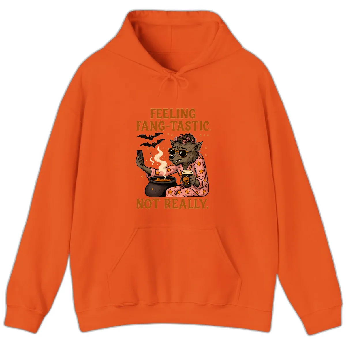 Feeling Fang-Tastic Not Really Werewolf Hoodie in Orange