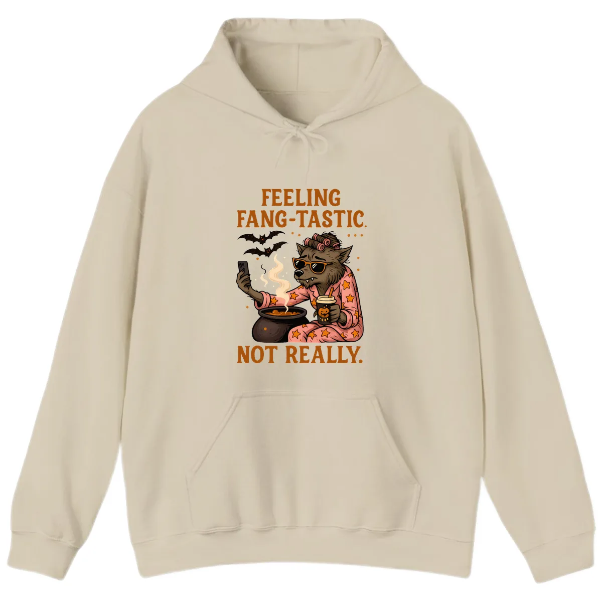 Feeling Fang-Tastic Not Really Werewolf Hoodie in Sand