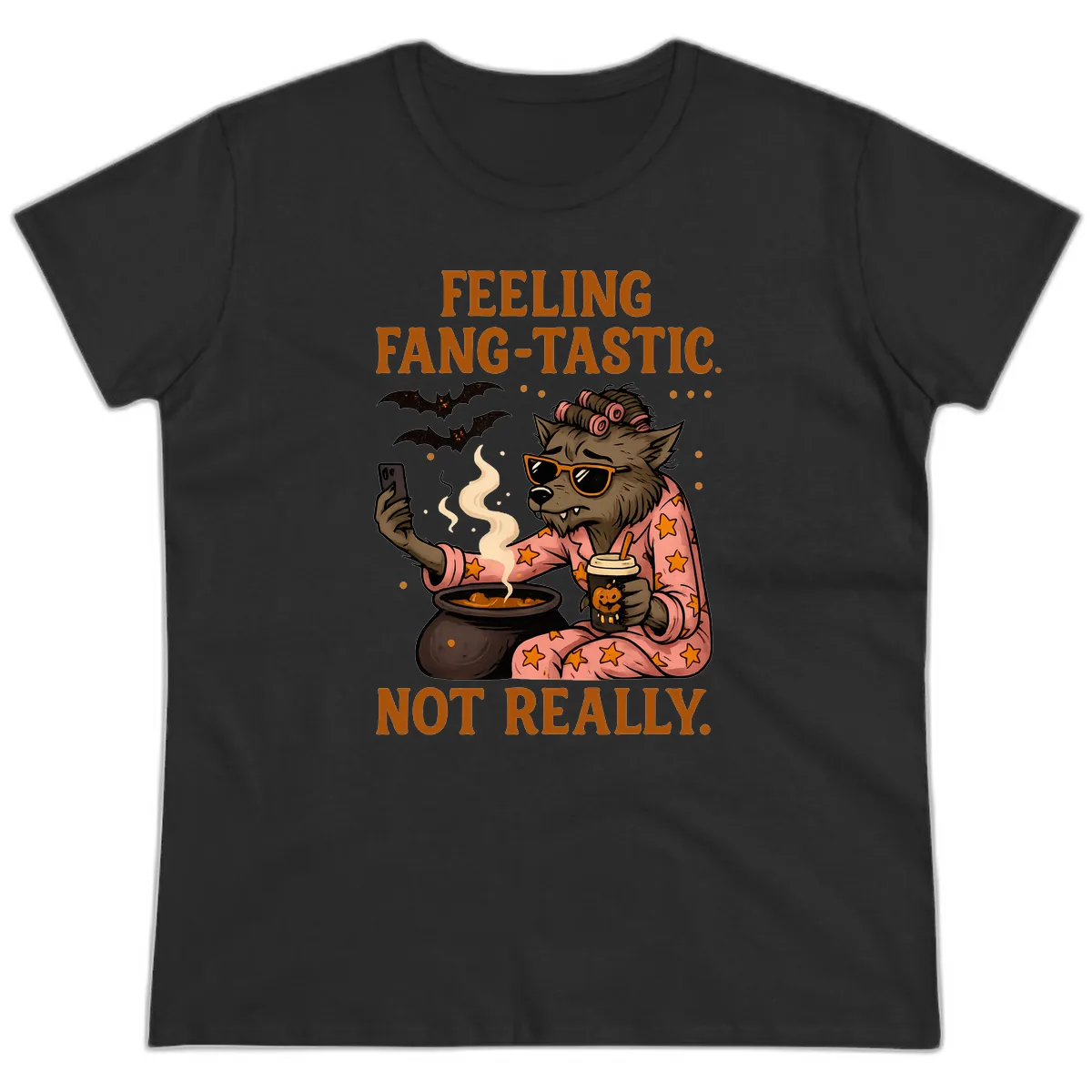 Feeling Fang-Tastic Not Really Werewolf Ladies Tee in Black