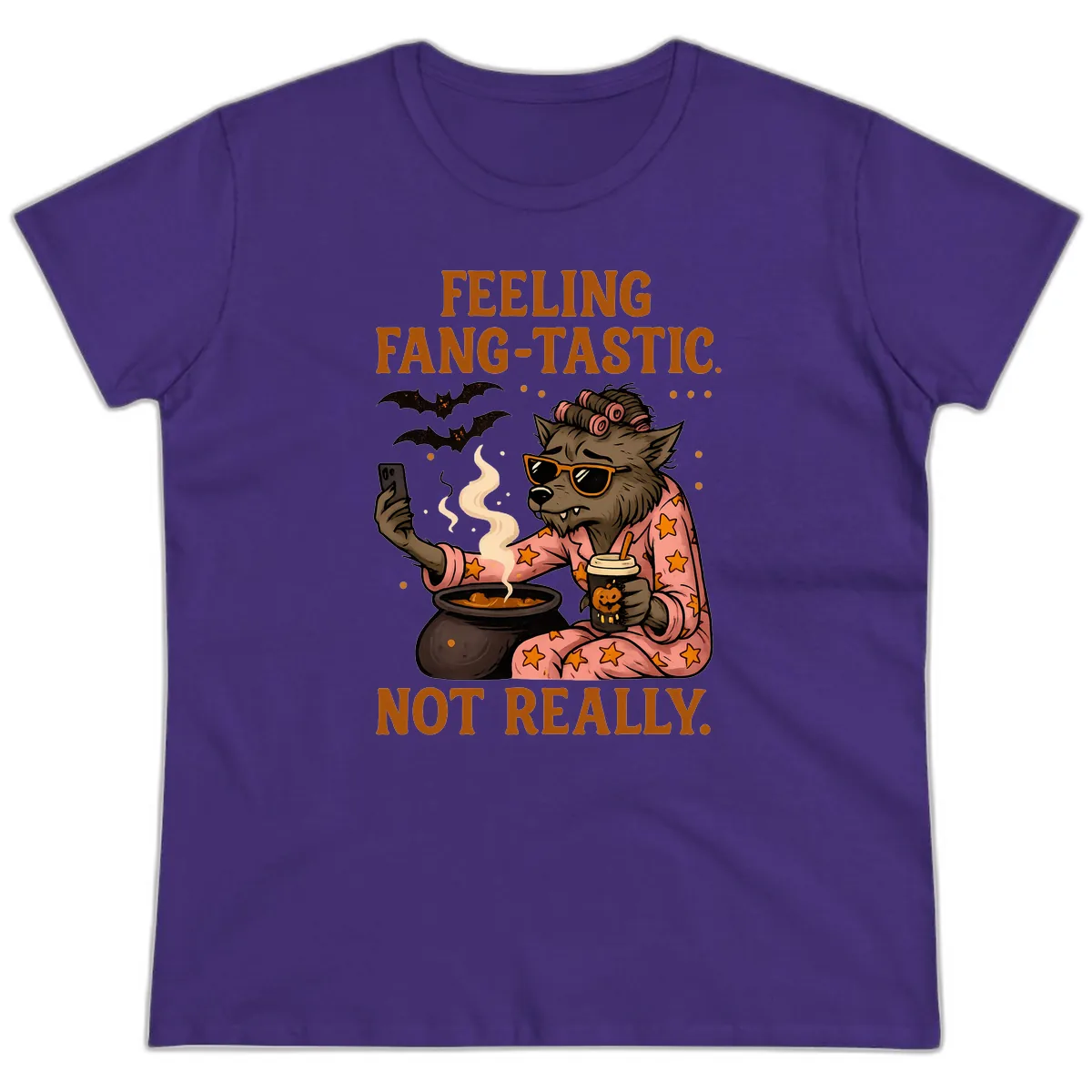 Feeling Fang-Tastic Not Really Werewolf Ladies Tee in Purple