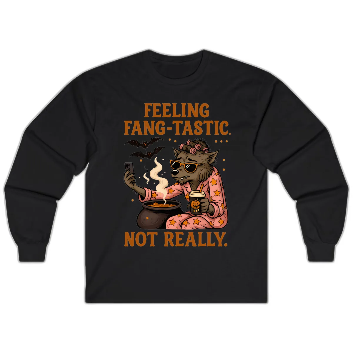 Feeling Fang-Tastic Not Really Werewolf Long Sleeve in Black