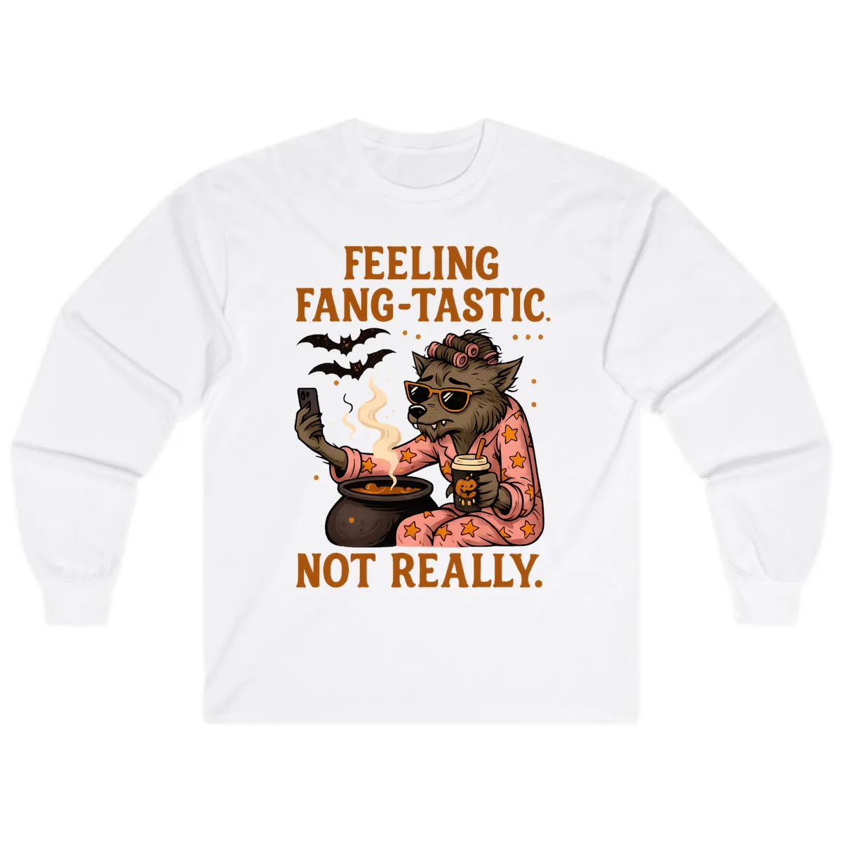 Feeling Fang-Tastic Not Really Werewolf Long Sleeve in White