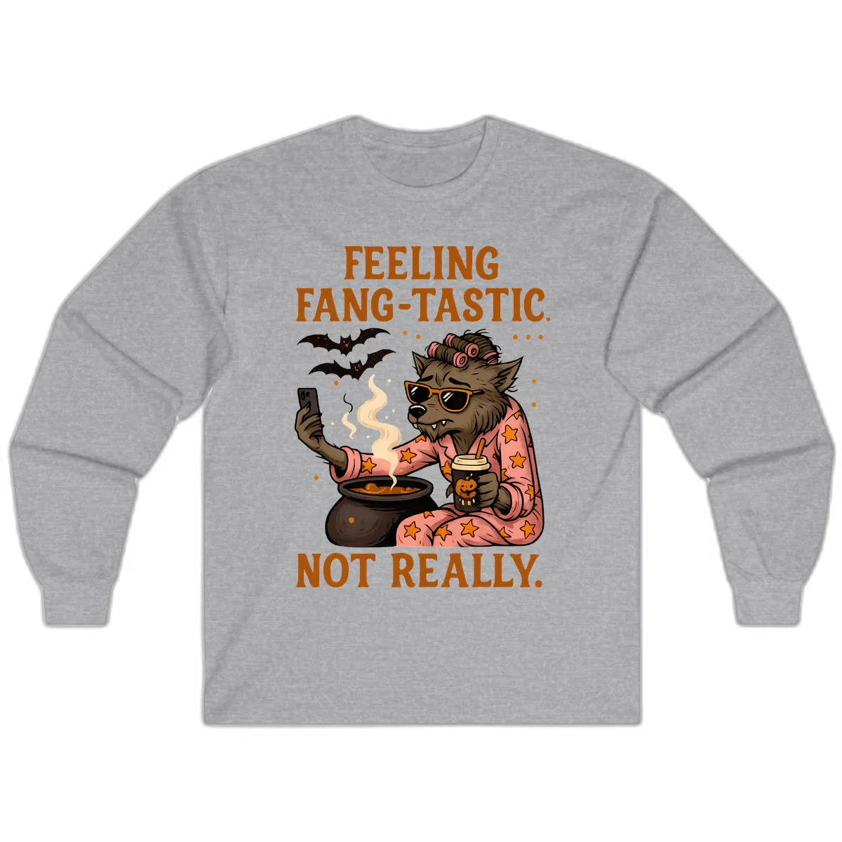 Feeling Fang-Tastic Not Really Werewolf Long Sleeve in Sport Grey