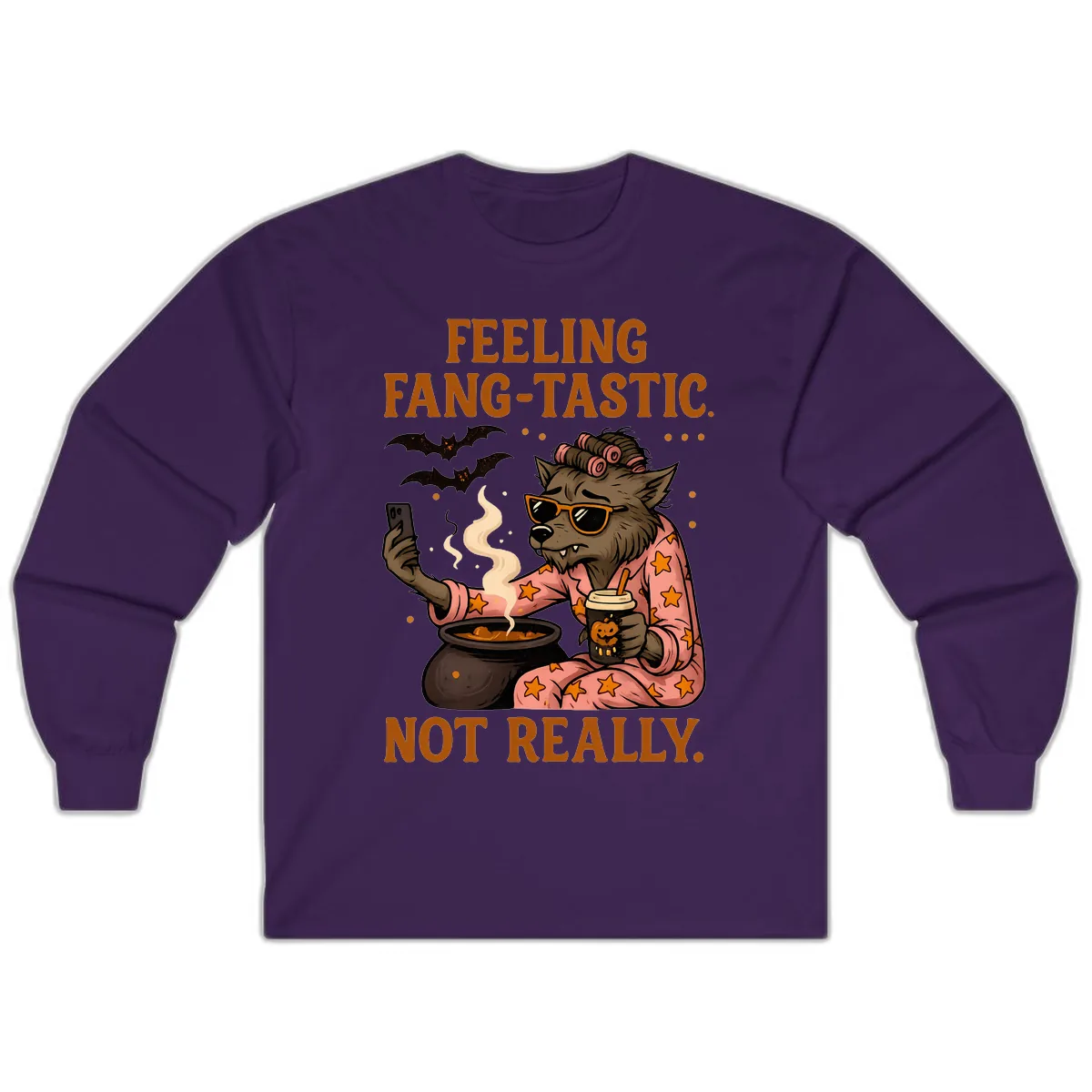 Feeling Fang-Tastic Not Really Werewolf Long Sleeve in Purple