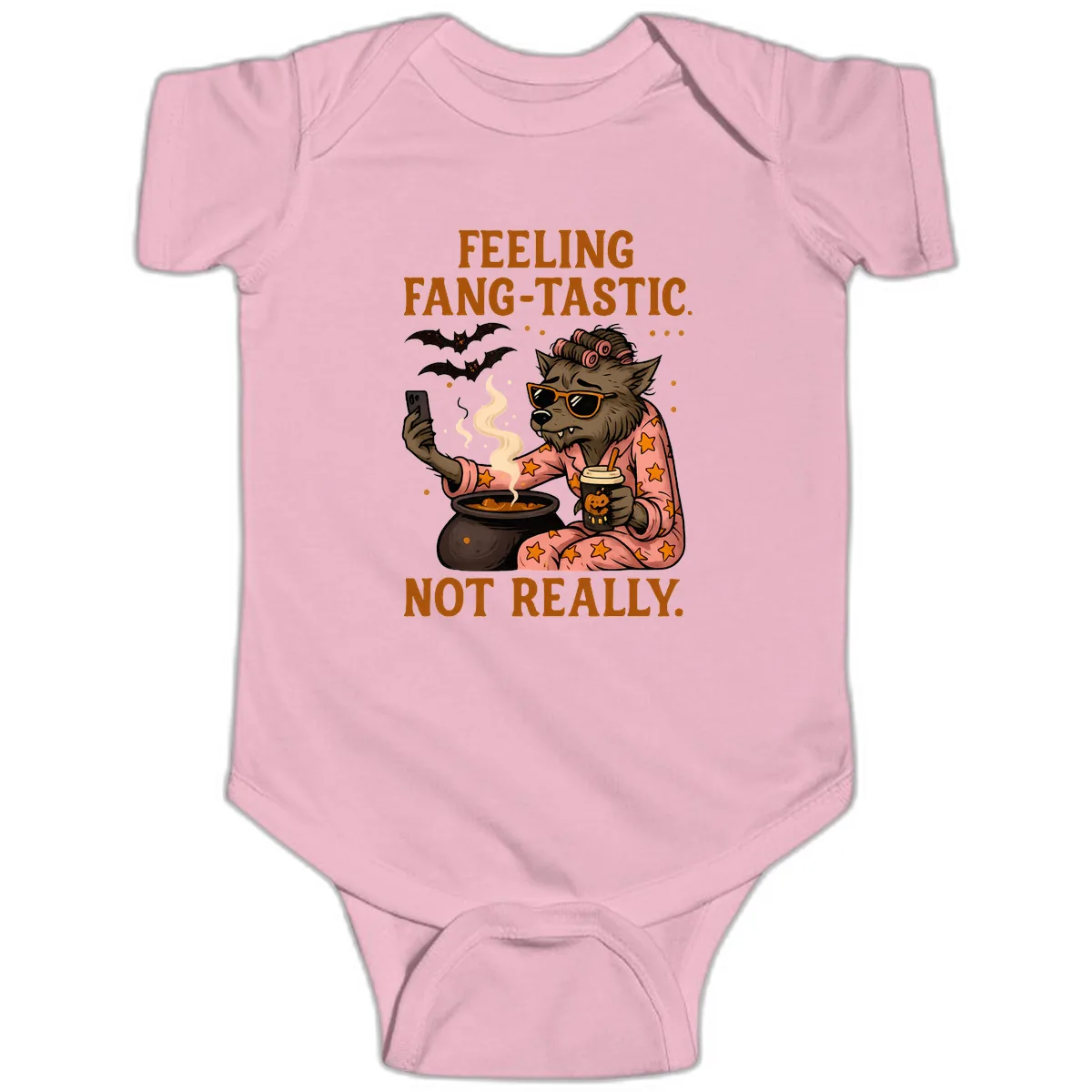 Feeling Fang-Tastic Not Really Werewolf Baby Onesie in Pink