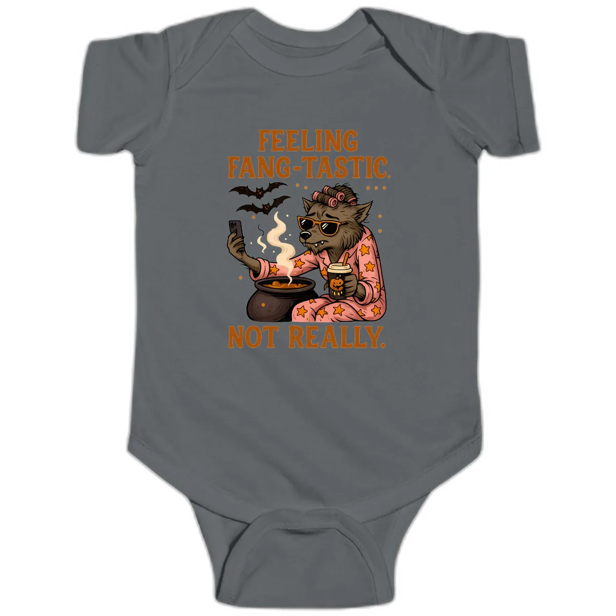Feeling Fang-Tastic Not Really Werewolf Baby Onesie in Charcoal