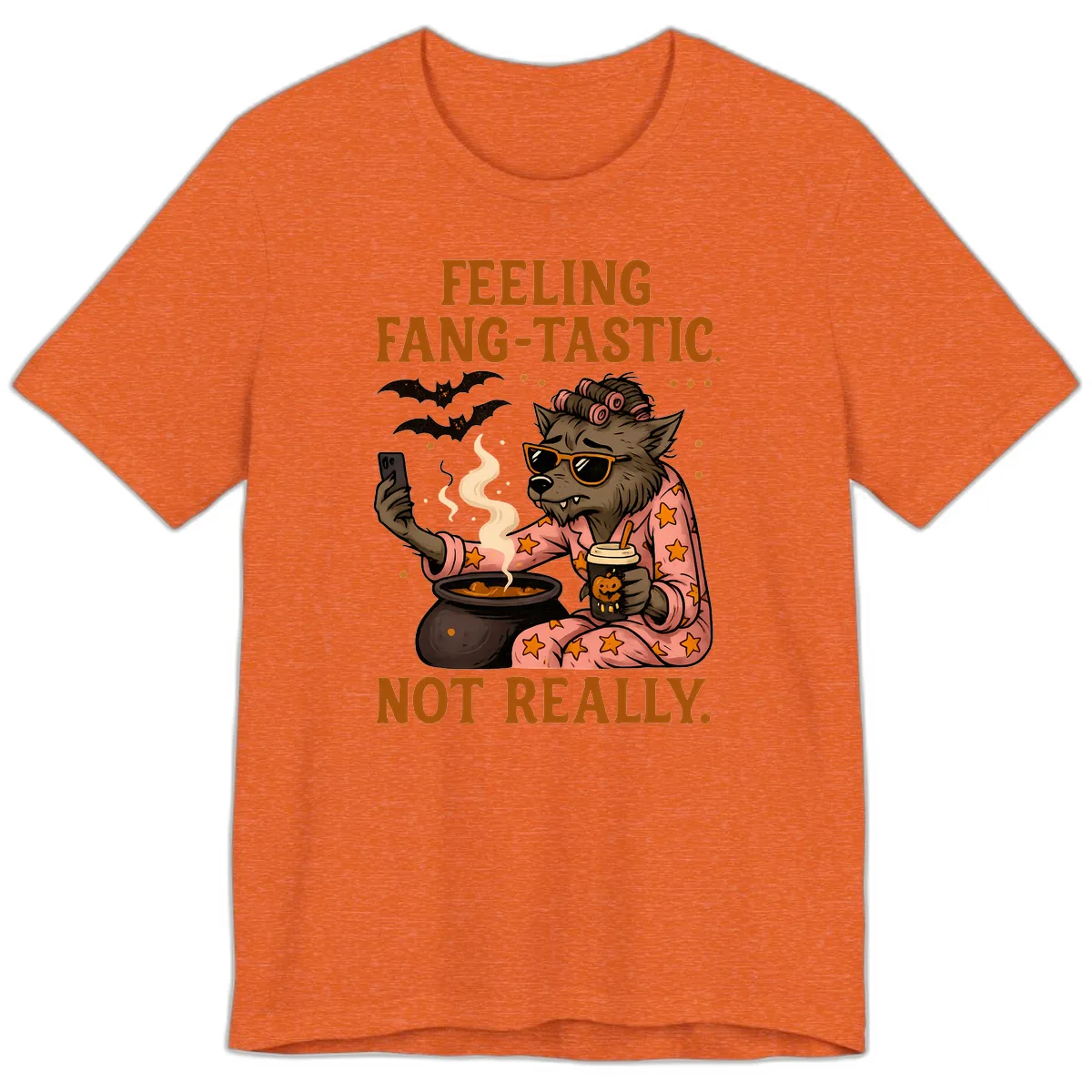 Feeling Fang-Tastic Not Really Werewolf Premium T-Shirt in Heather Orange