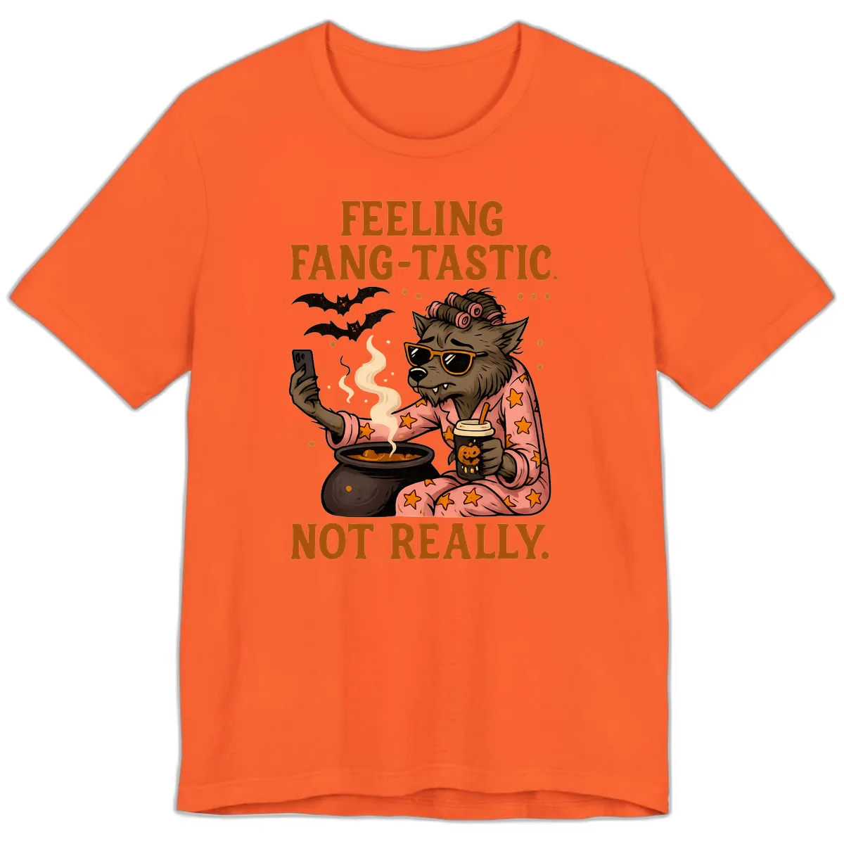 Feeling Fang-Tastic Not Really Werewolf Premium T-Shirt in Orange