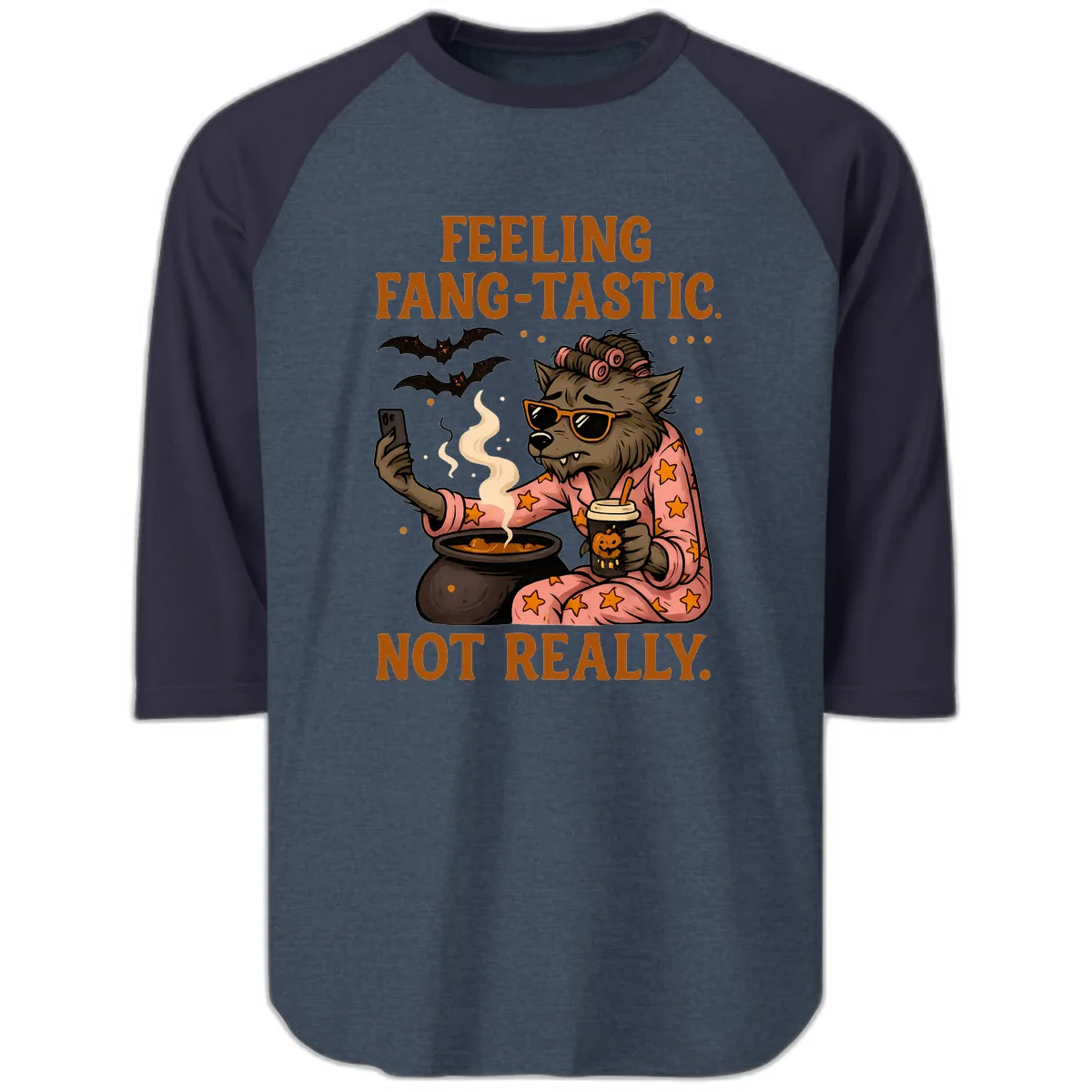 Feeling Fang-Tastic Not Really Werewolf Raglan 3/4 in Heather Denim Navy