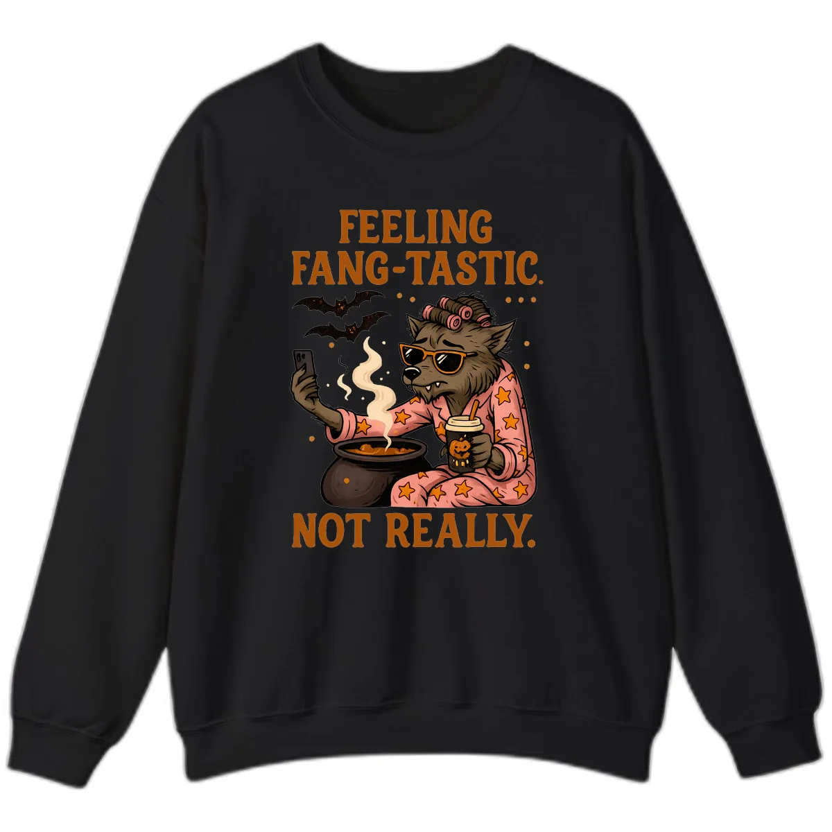Feeling Fang-Tastic Not Really Werewolf Sweatshirt in Black