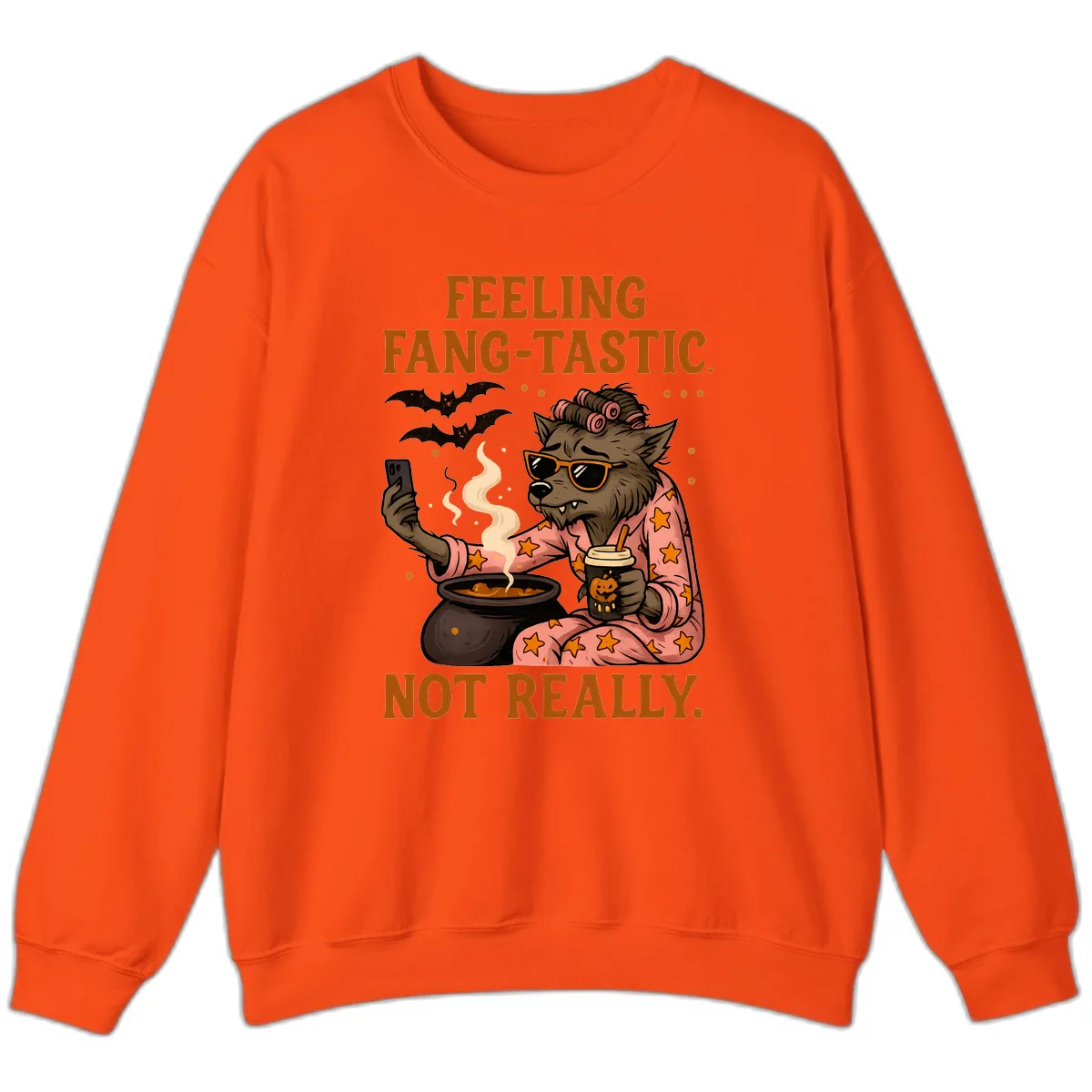 Feeling Fang-Tastic Not Really Werewolf Sweatshirt in Orange