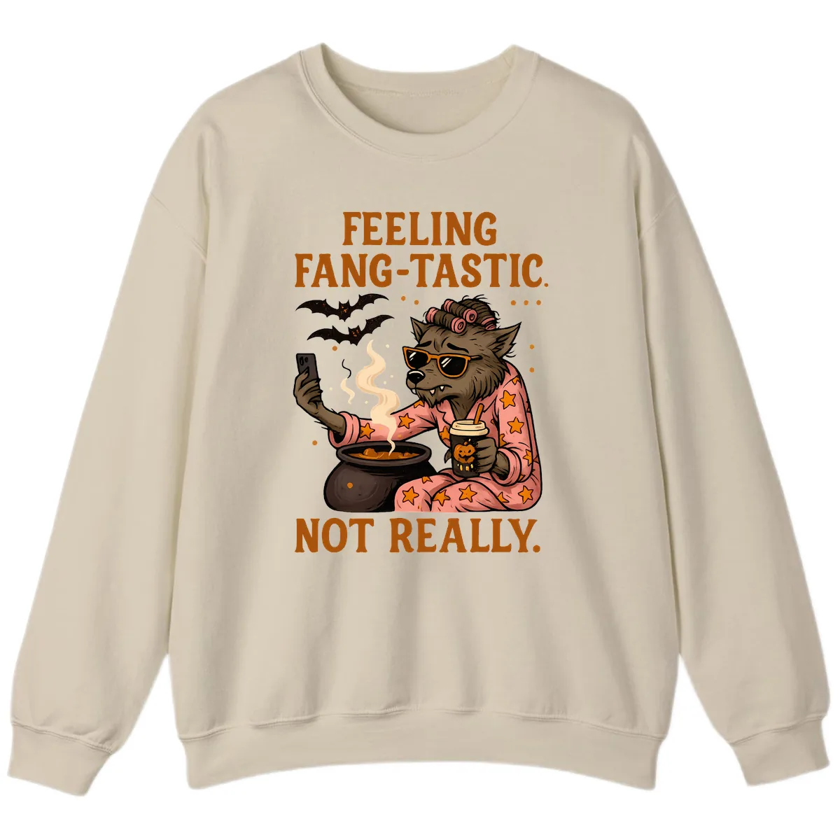 Feeling Fang-Tastic Not Really Werewolf Sweatshirt in Sand