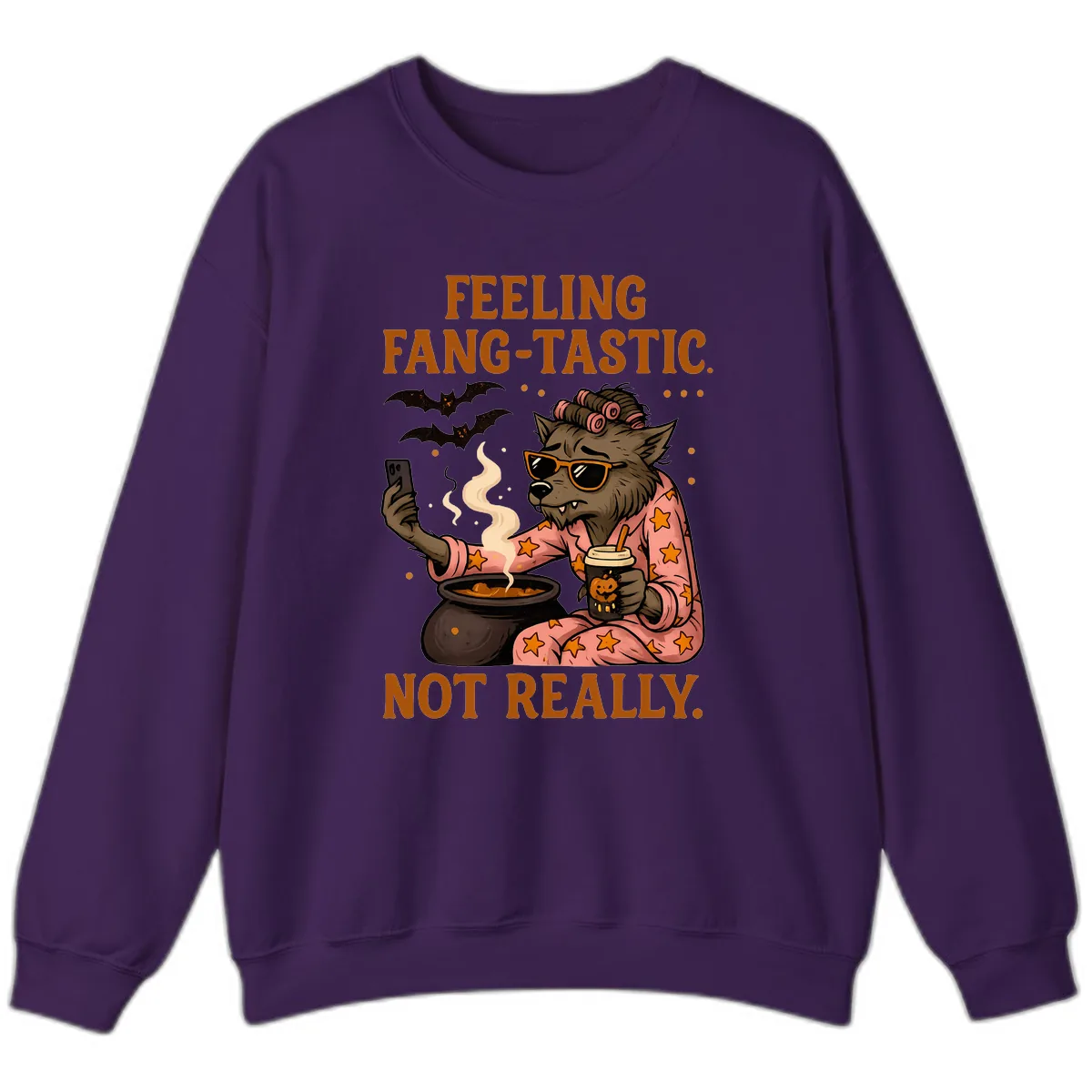Feeling Fang-Tastic Not Really Werewolf Sweatshirt in Purple