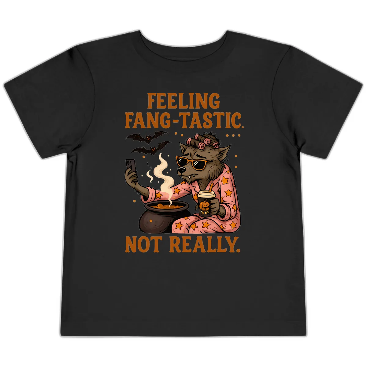 Feeling Fang-Tastic Not Really Werewolf Toddler T-Shirt in Black