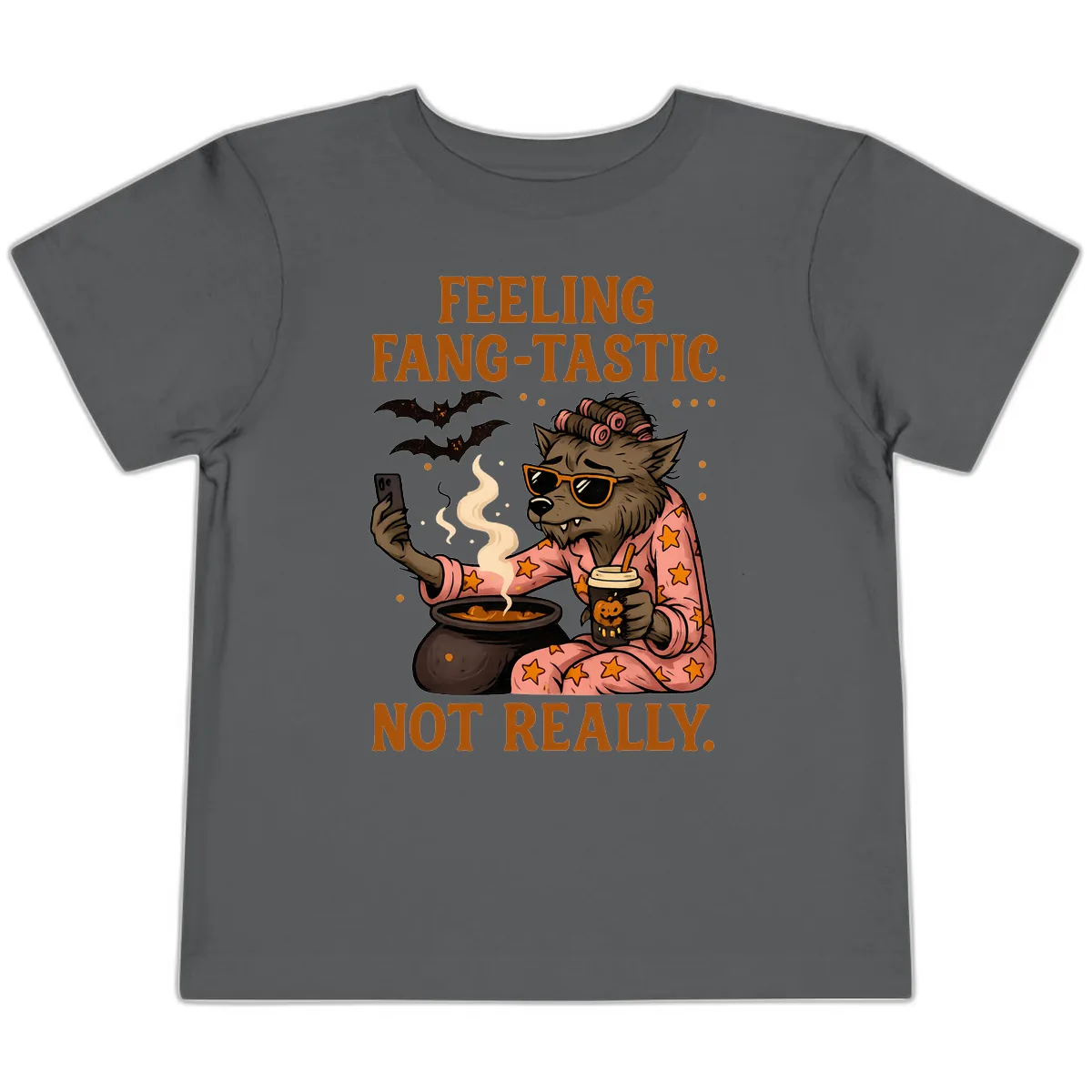 Feeling Fang-Tastic Not Really Werewolf Toddler T-Shirt in Asphalt
