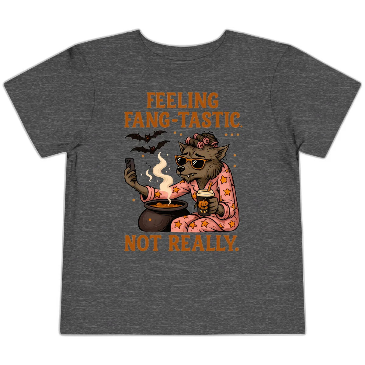 Feeling Fang-Tastic Not Really Werewolf Toddler T-Shirt in Dark Heather Grey