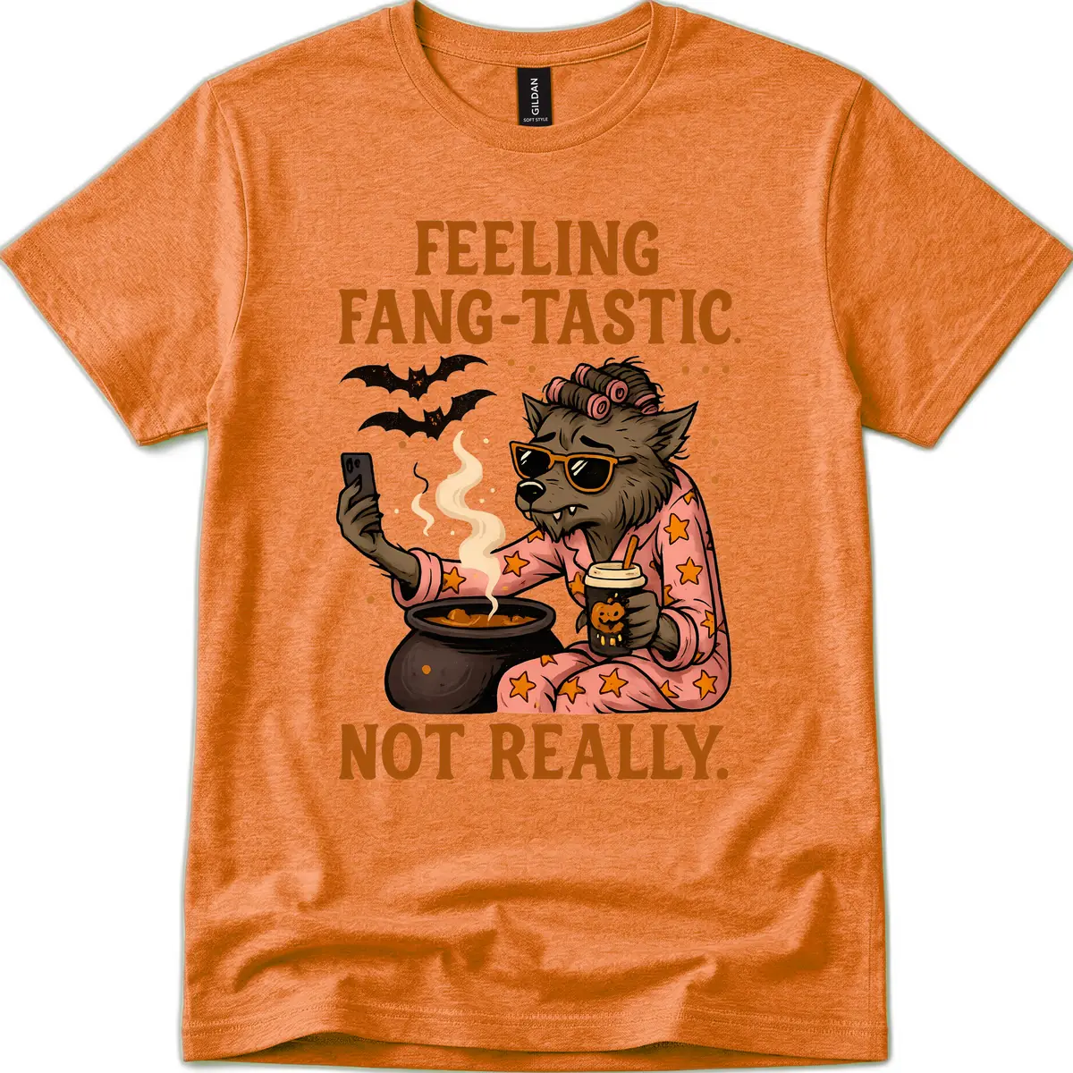 Feeling Fang-Tastic Not Really Werewolf T-Shirt in Heather Orange