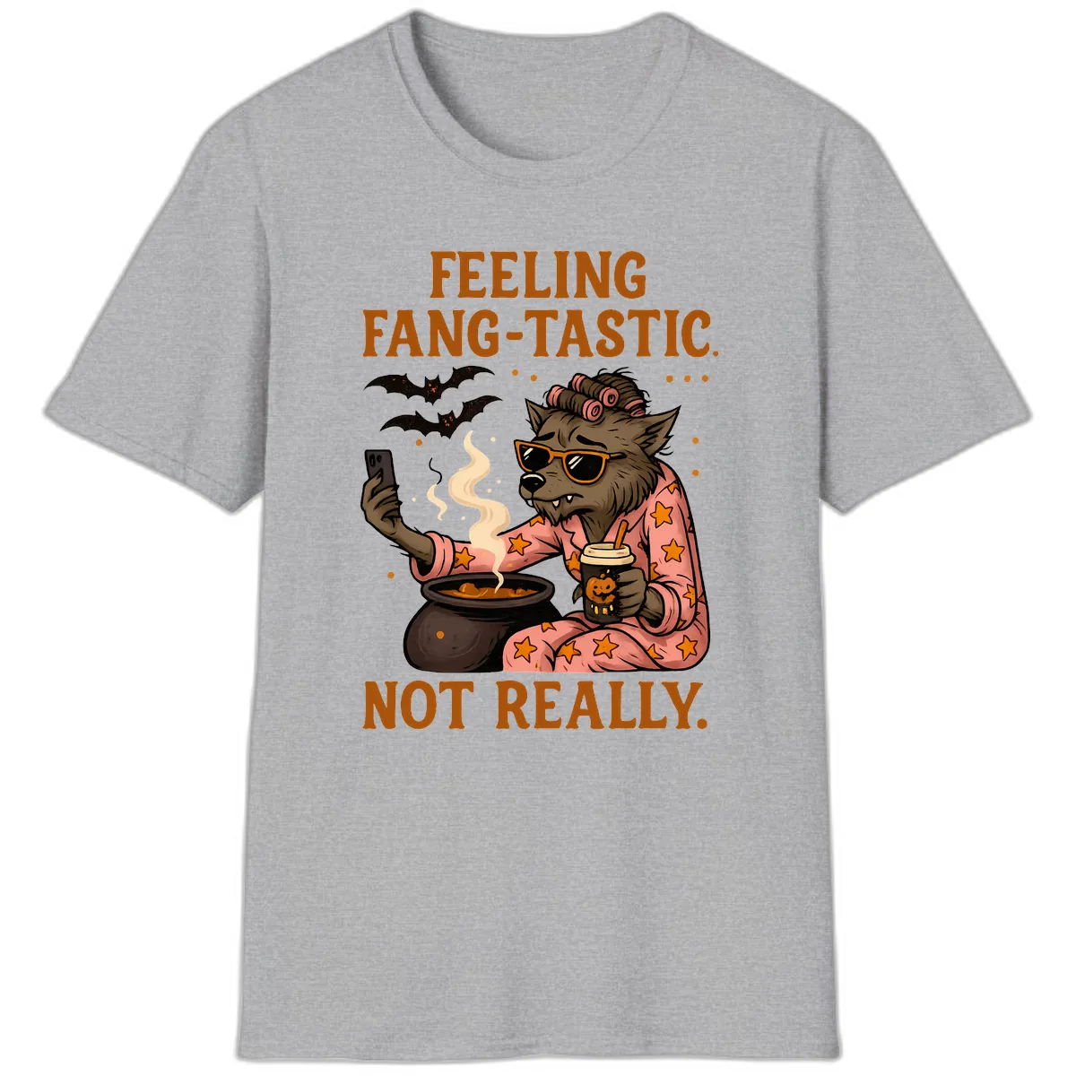 Feeling Fang-Tastic Not Really Werewolf T-Shirt in Sport Grey