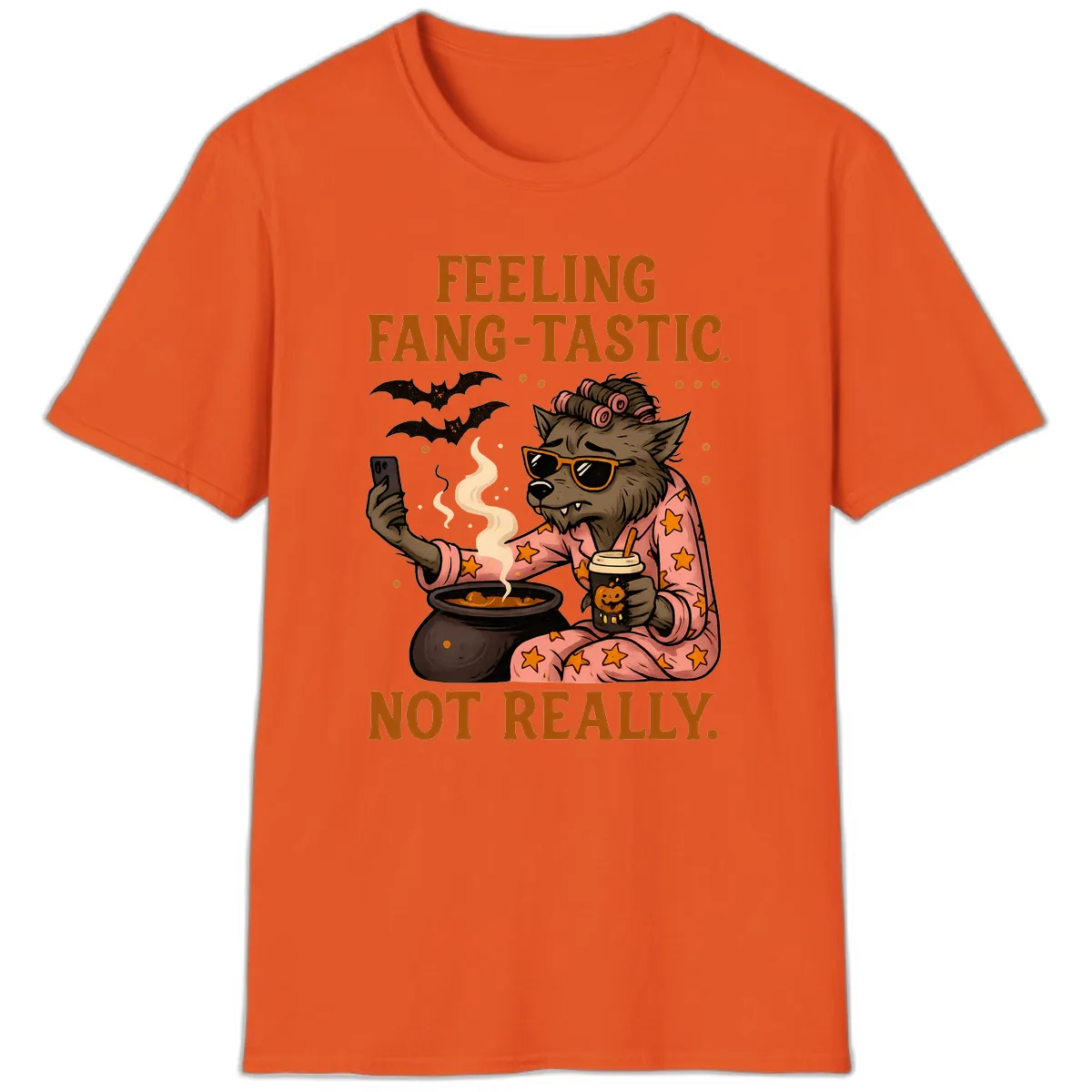 Feeling Fang-Tastic Not Really Werewolf T-Shirt in Orange