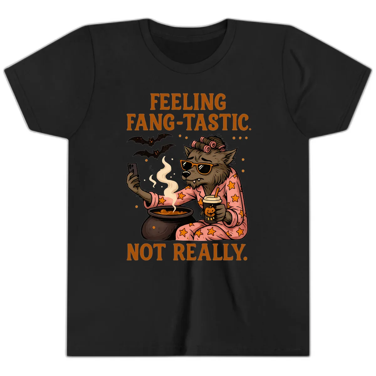 Feeling Fang-Tastic Not Really Werewolf Youth T-Shirt in Black