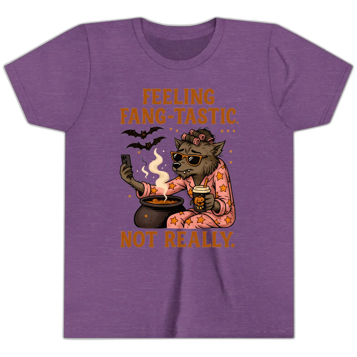 Feeling Fang-Tastic Not Really Werewolf Youth T-Shirt in Heather Team Purple