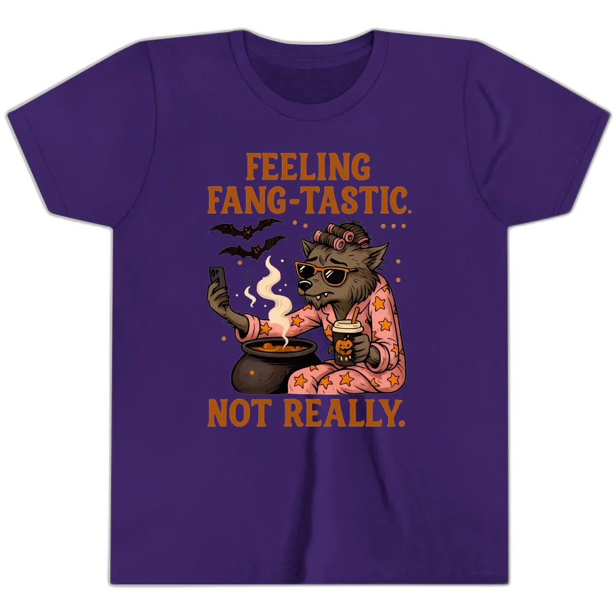 Feeling Fang-Tastic Not Really Werewolf Youth T-Shirt in Team Purple