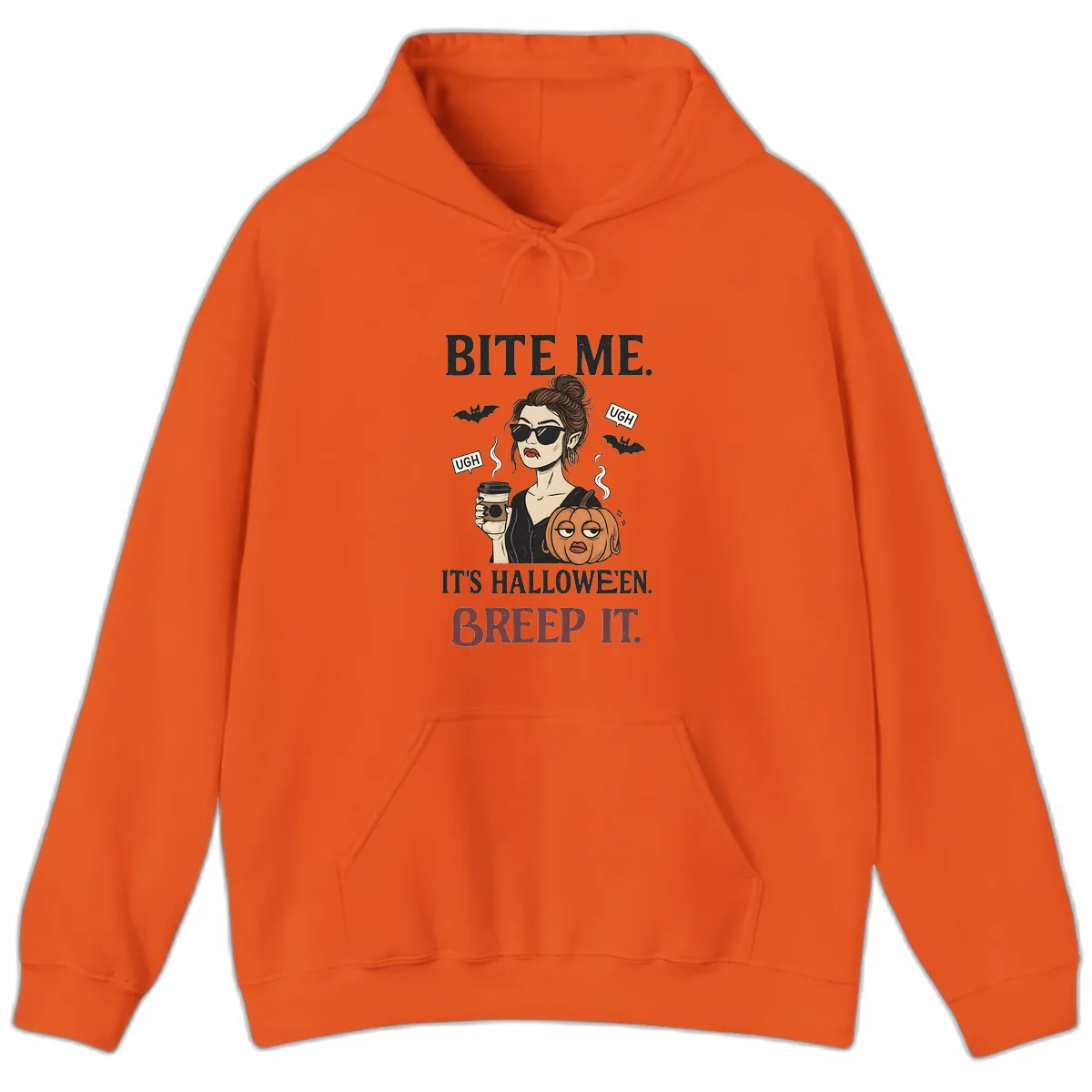 Ugh It's Halloween Sarcastic Coffee Girl Hoodie in Orange