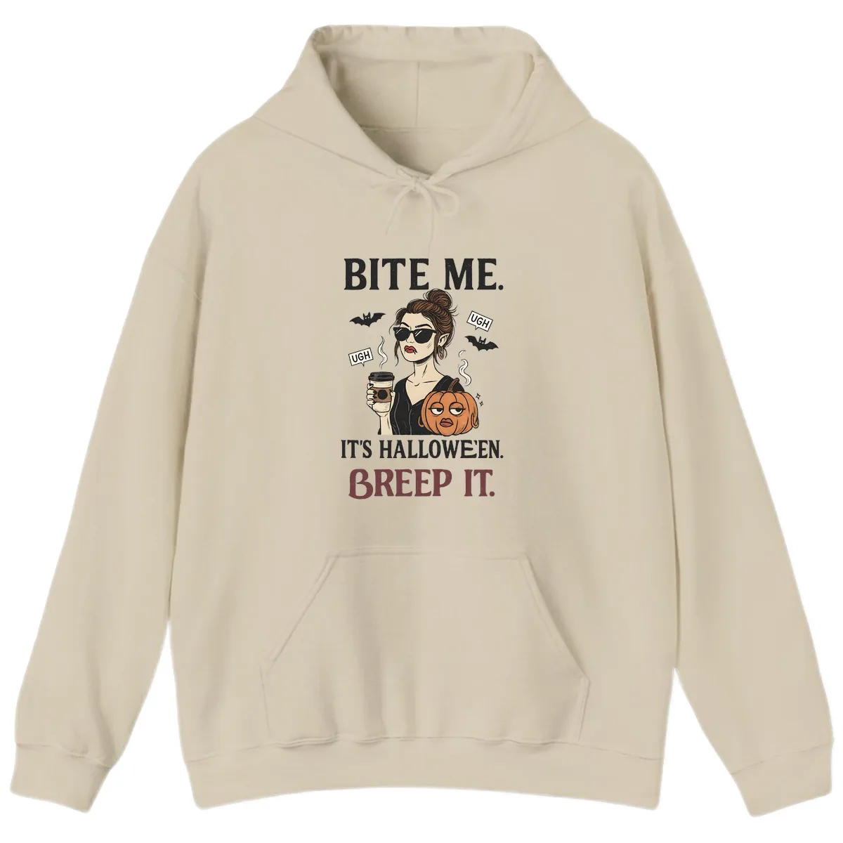 Ugh It's Halloween Sarcastic Coffee Girl Hoodie in Sand