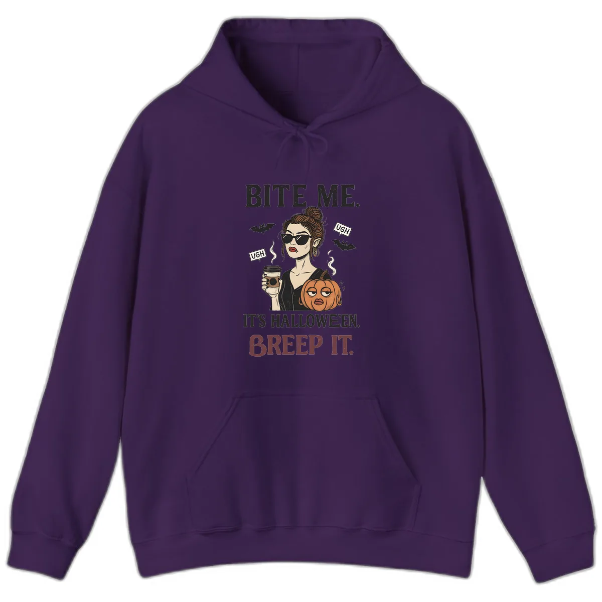 Ugh It's Halloween Sarcastic Coffee Girl Hoodie in Purple