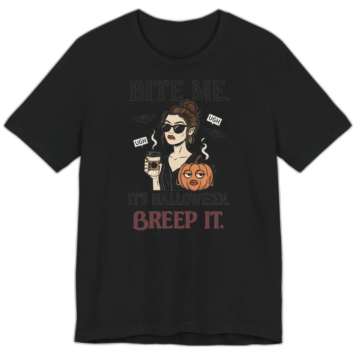 Ugh It's Halloween Sarcastic Coffee Girl Premium T-Shirt in Black
