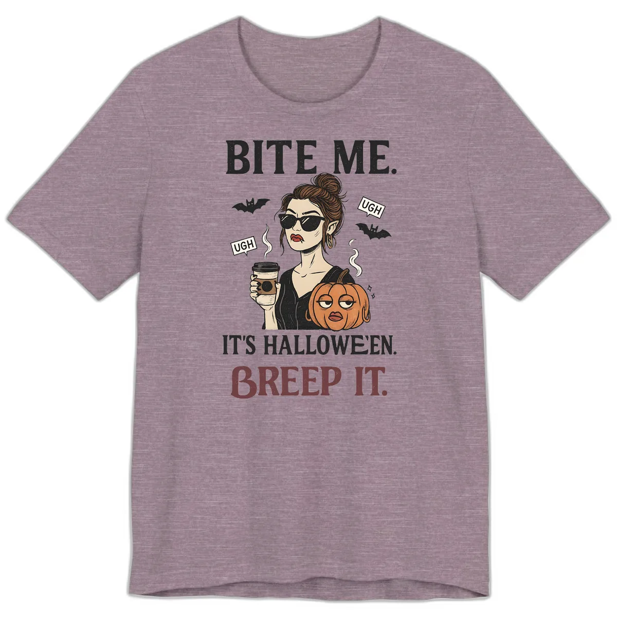 Ugh It's Halloween Sarcastic Coffee Girl Premium T-Shirt in Heather Purple