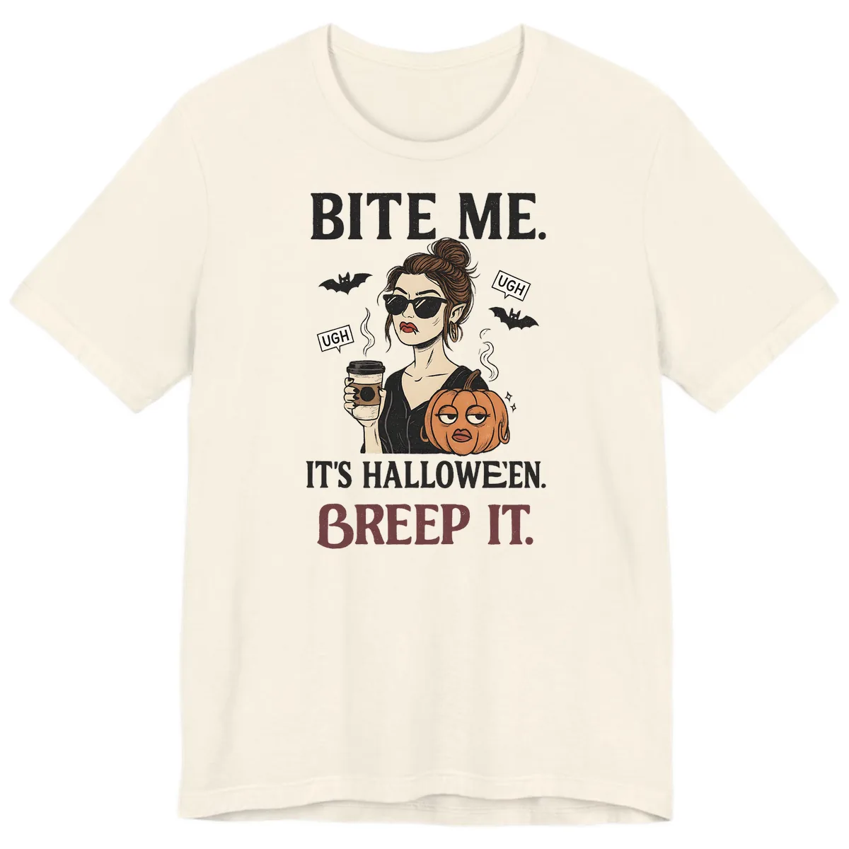 Ugh It's Halloween Sarcastic Coffee Girl Premium T-Shirt in Natural