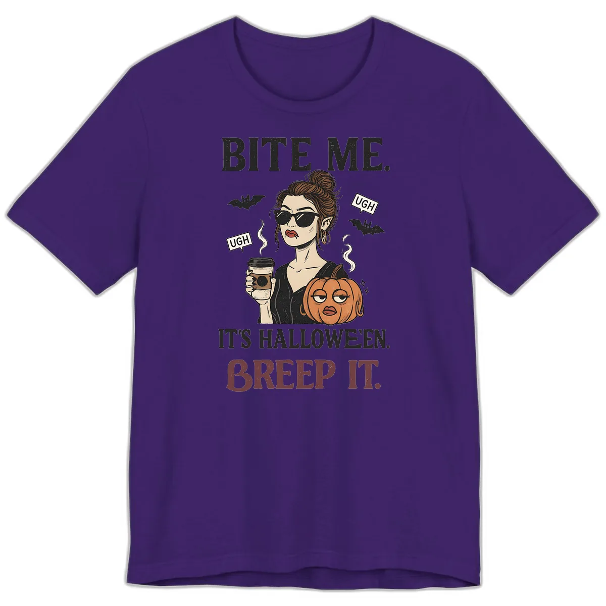 Ugh It's Halloween Sarcastic Coffee Girl Premium T-Shirt in Team Purple