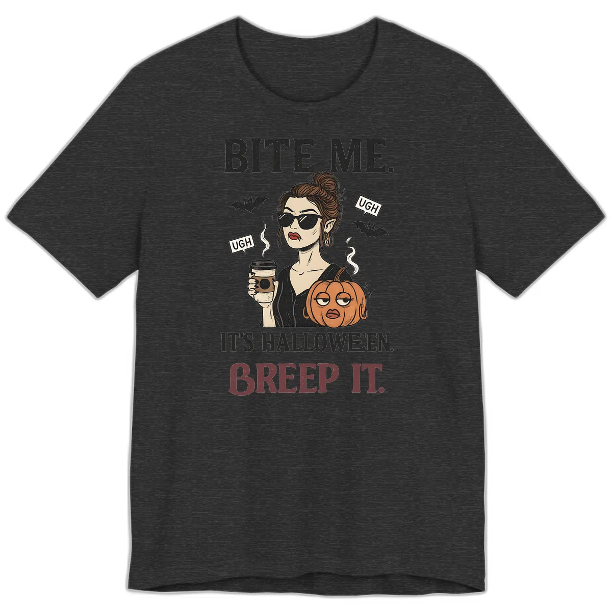Ugh It's Halloween Sarcastic Coffee Girl Premium T-Shirt in Dark Grey Heather