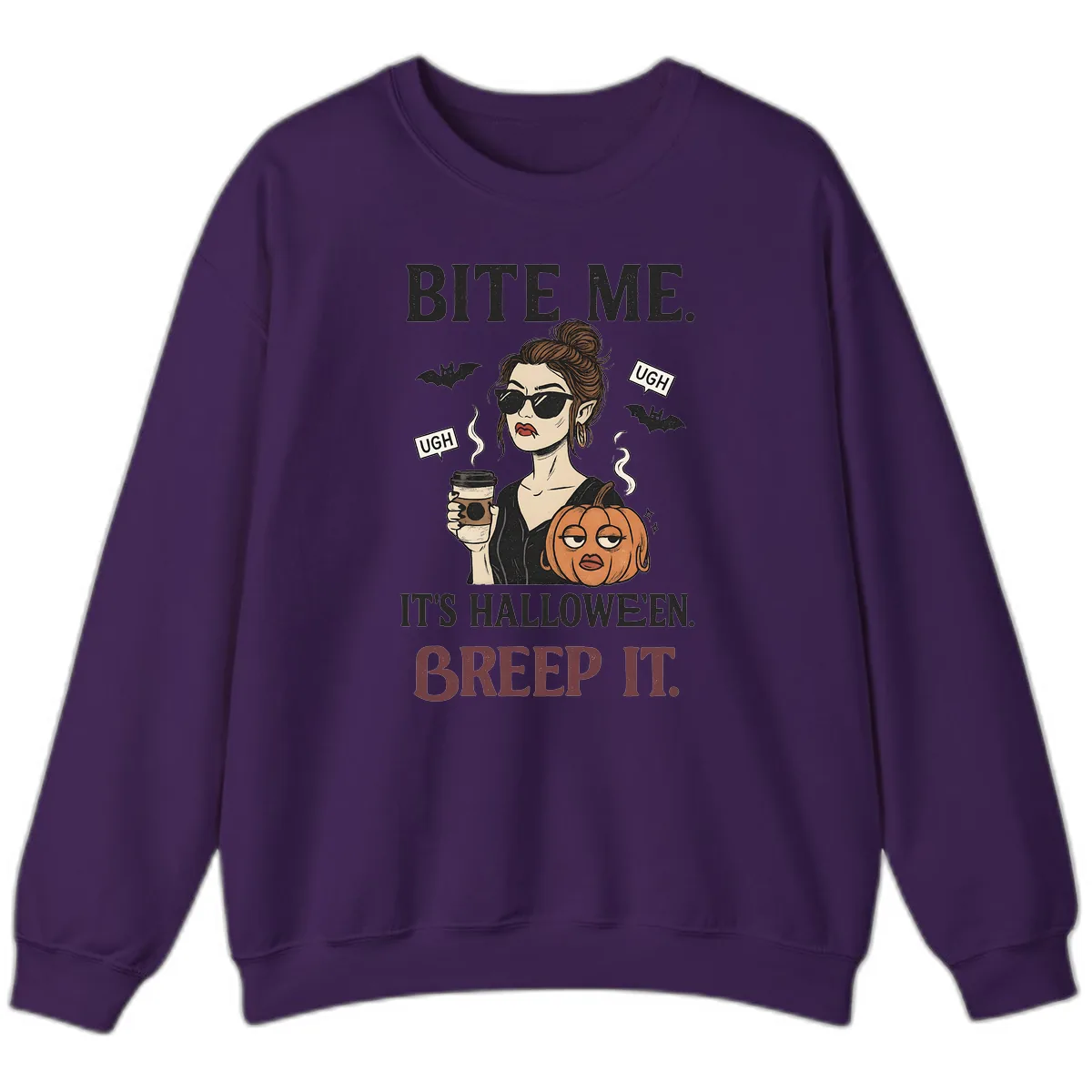 Ugh It's Halloween Sarcastic Coffee Girl Sweatshirt in Purple