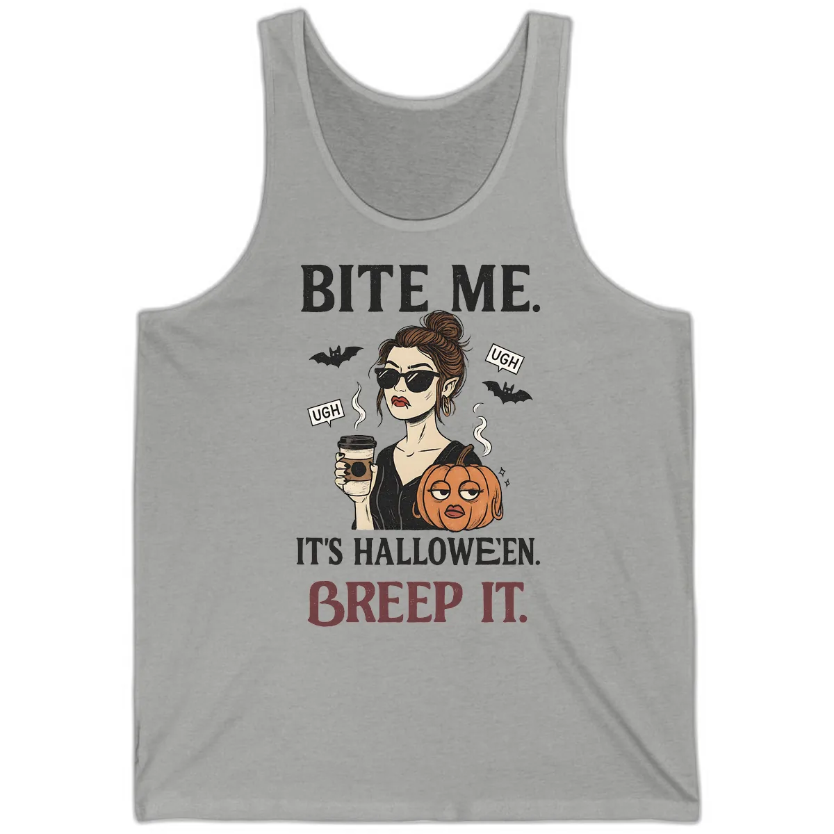 Ugh It's Halloween Sarcastic Coffee Girl Tank in Athletic Heather