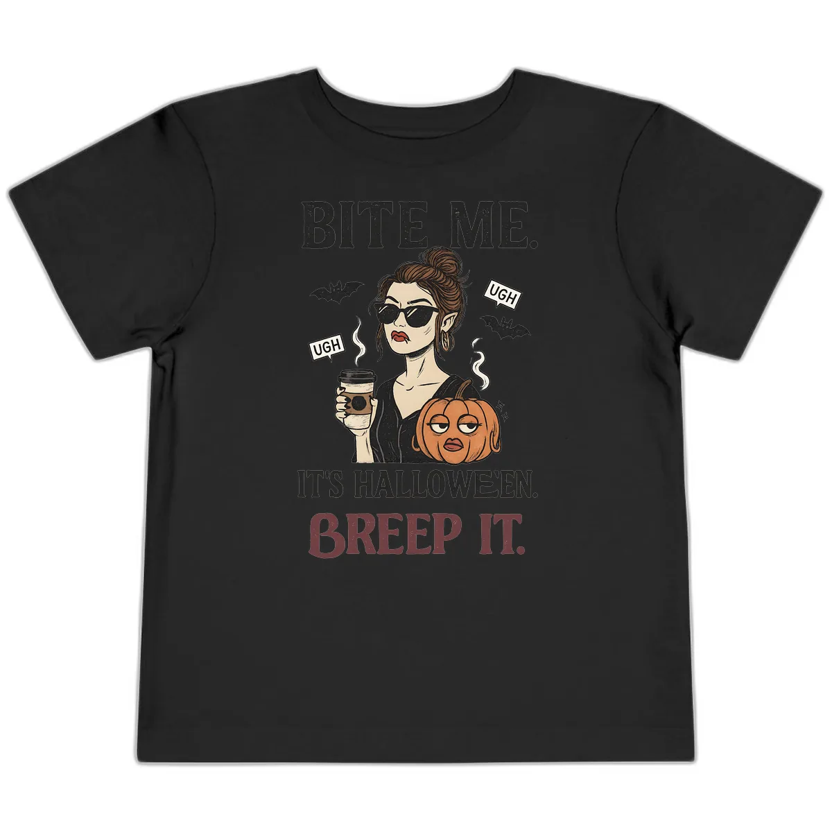 Ugh It's Halloween Sarcastic Coffee Girl Toddler T-Shirt in Black
