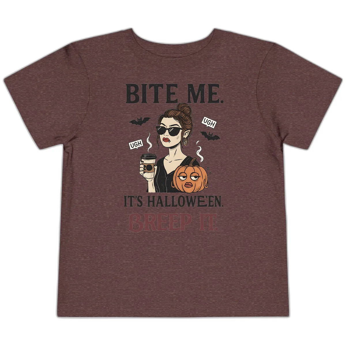 Ugh It's Halloween Sarcastic Coffee Girl Toddler T-Shirt in Heather Maroon