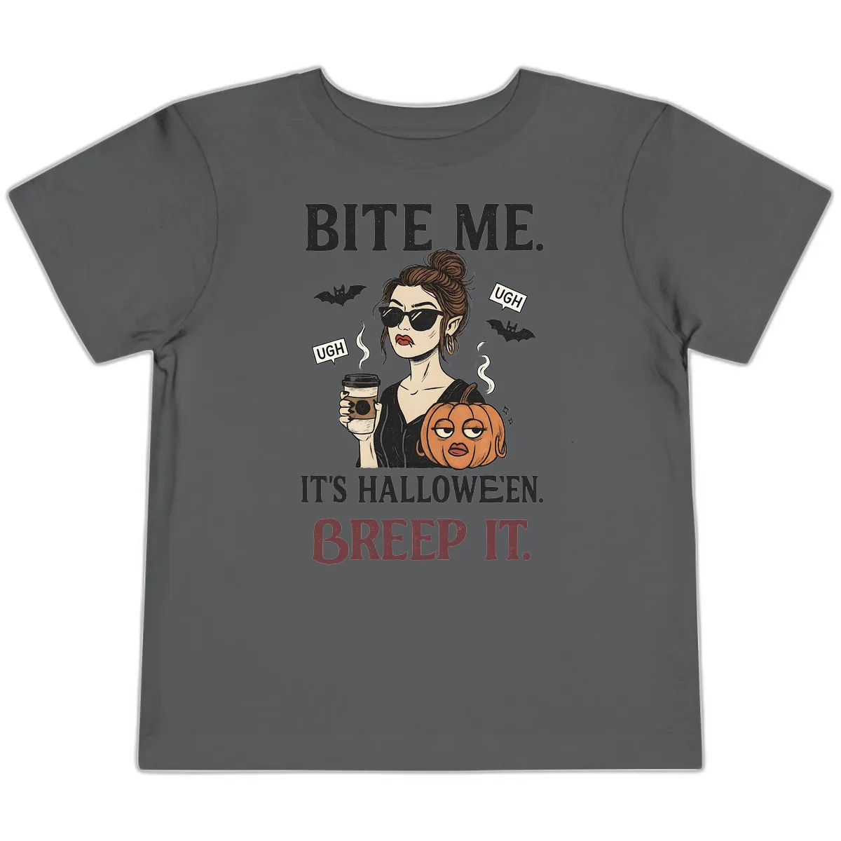 Ugh It's Halloween Sarcastic Coffee Girl Toddler T-Shirt in Asphalt