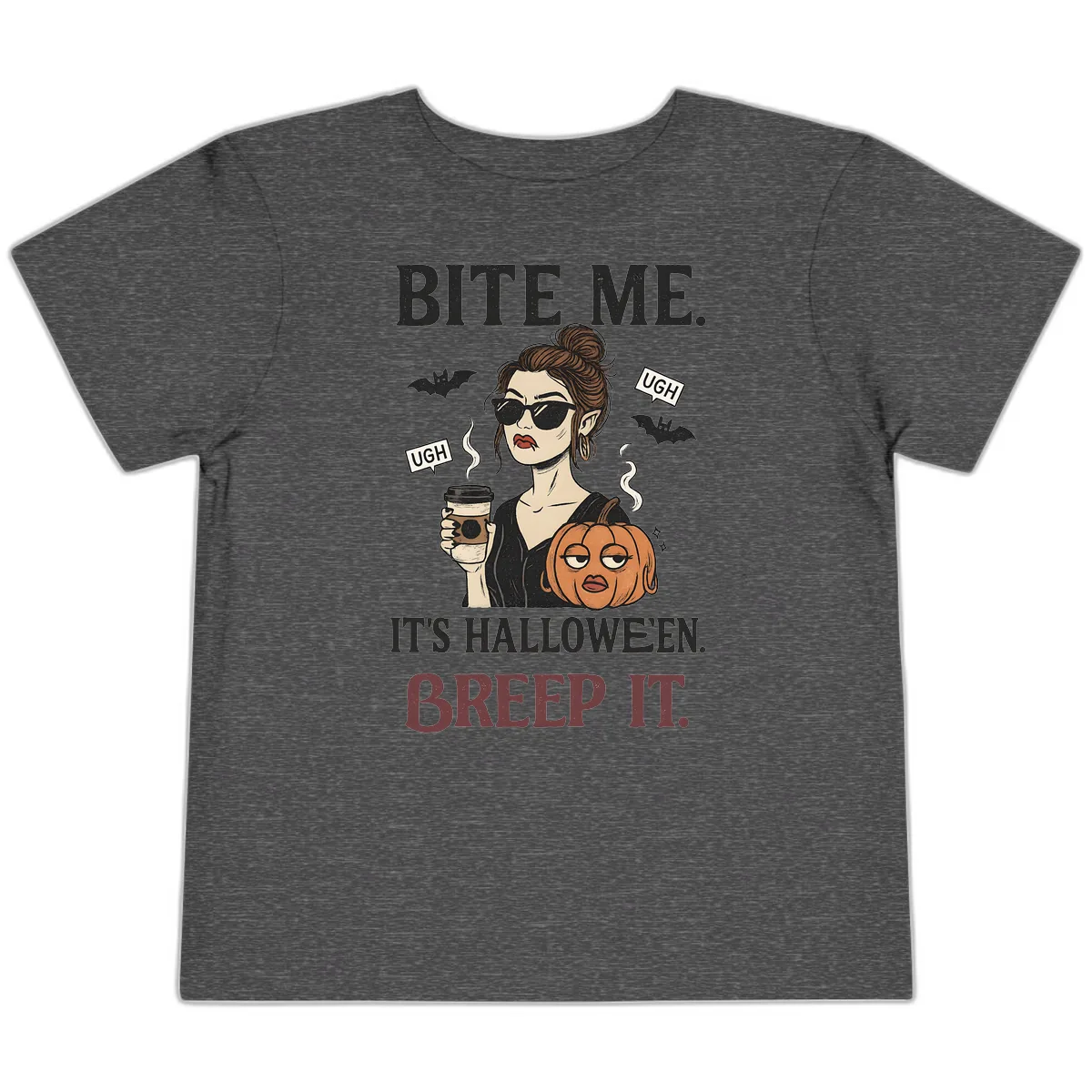 Ugh It's Halloween Sarcastic Coffee Girl Toddler T-Shirt in Dark Heather Grey