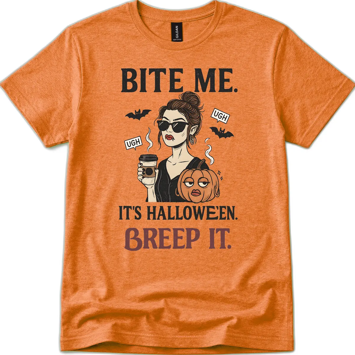 Ugh It's Halloween Sarcastic Coffee Girl T-Shirt in Heather Orange