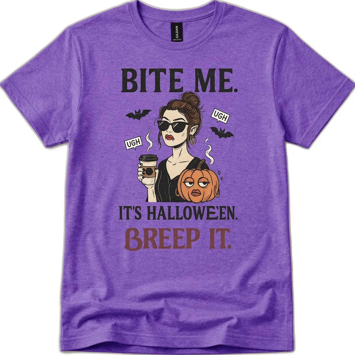 Ugh It's Halloween Sarcastic Coffee Girl T-Shirt in Heather Purple