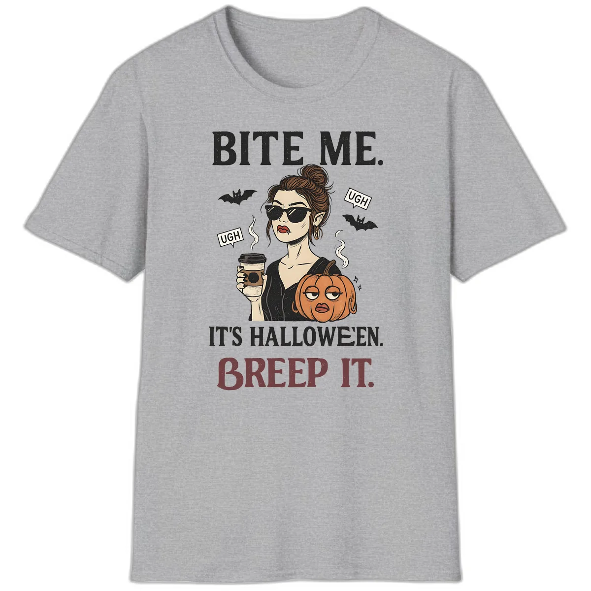 Ugh It's Halloween Sarcastic Coffee Girl T-Shirt in Sport Grey