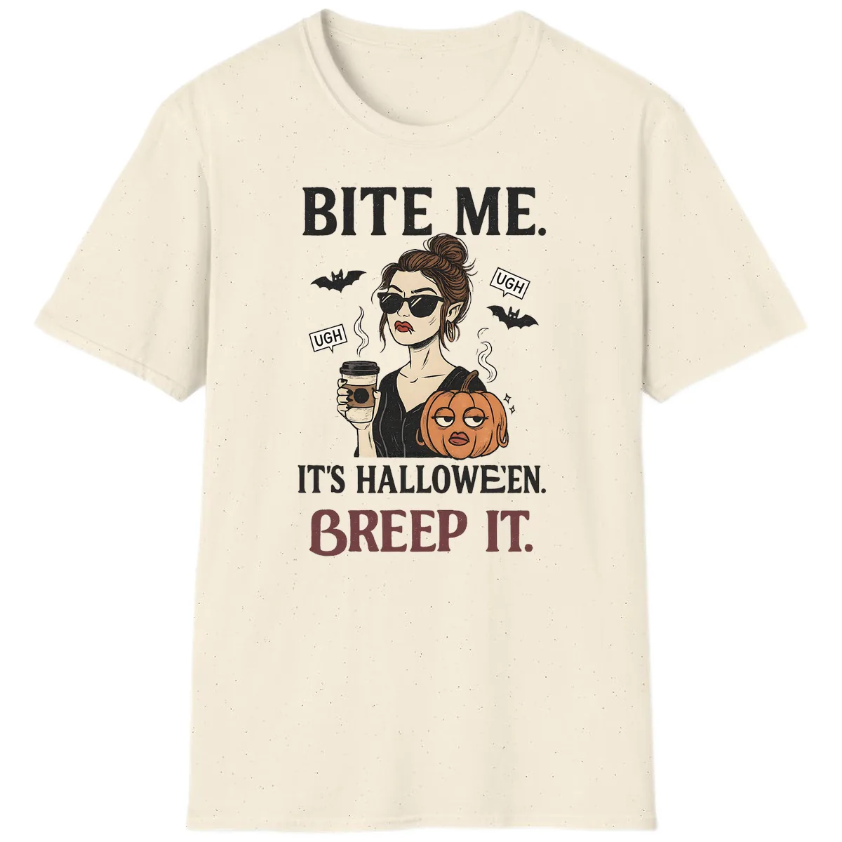Ugh It's Halloween Sarcastic Coffee Girl T-Shirt in Natural