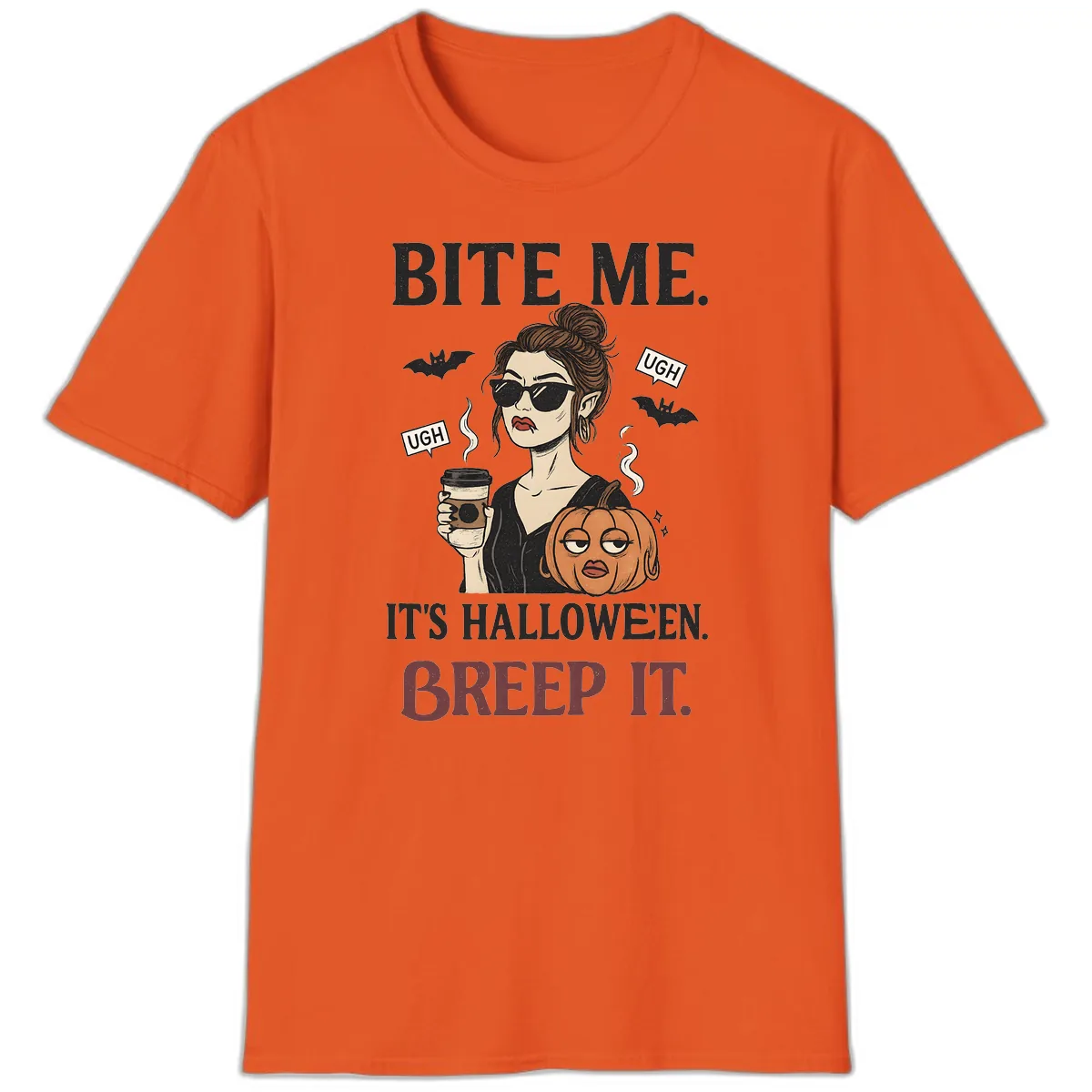 Ugh It's Halloween Sarcastic Coffee Girl T-Shirt in Orange