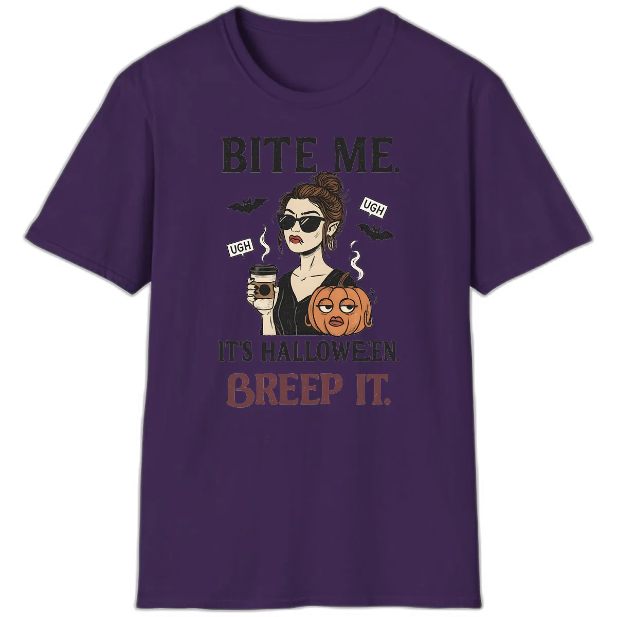 Ugh It's Halloween Sarcastic Coffee Girl T-Shirt in Purple