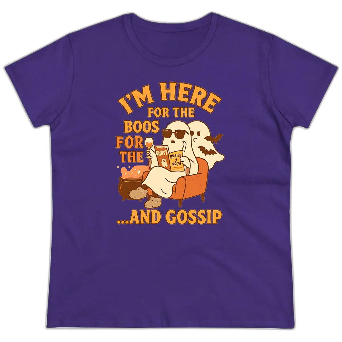 I'm Here For The Boos And Gossip Ladies Tee in Purple