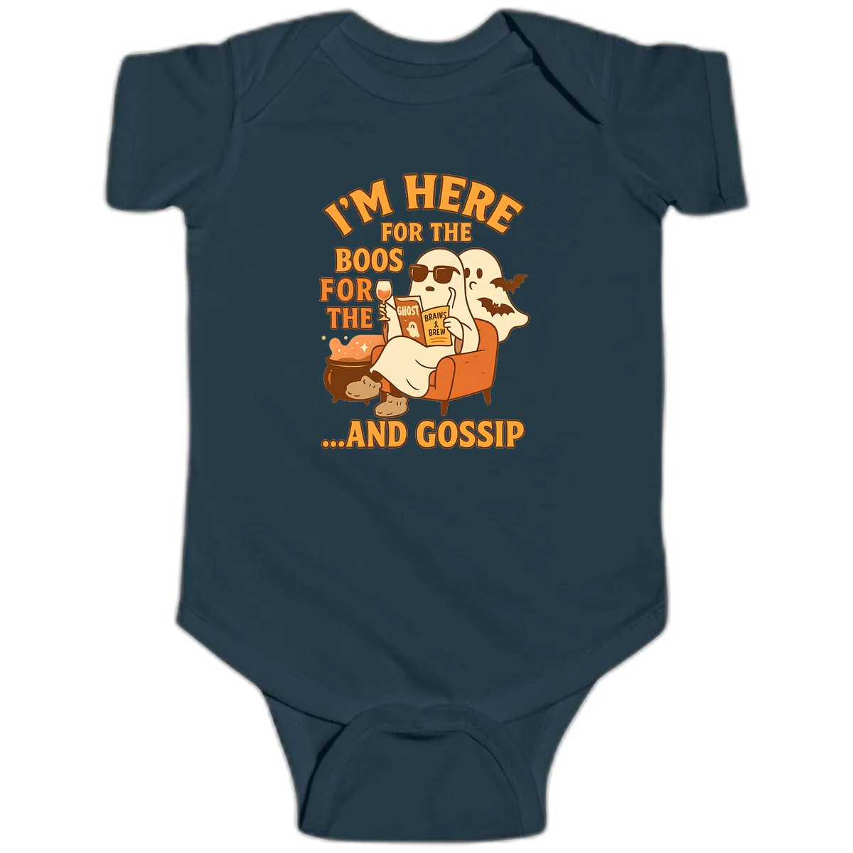 I'm Here For The Boos And Gossip Baby Onesie in Navy