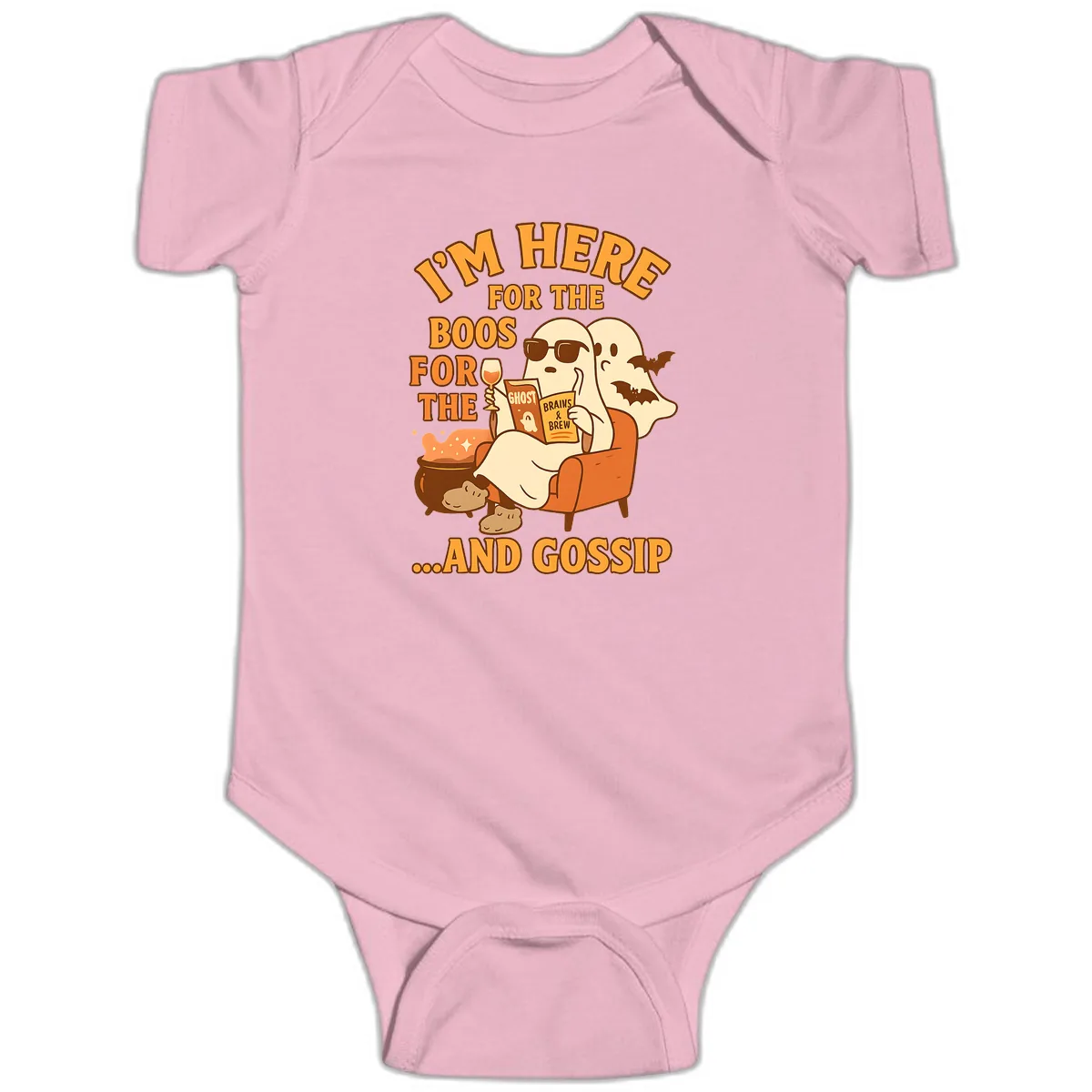 I'm Here For The Boos And Gossip Baby Onesie in Pink